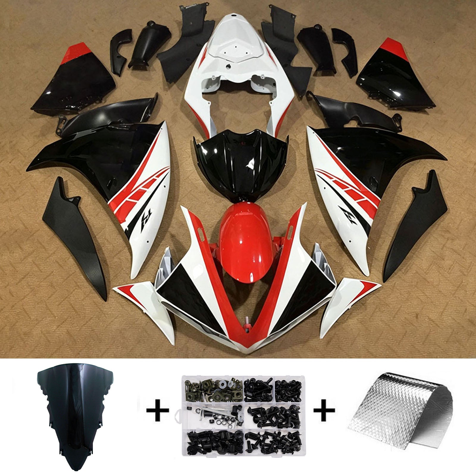 Amotopart 2012-2014 Yamaha YZF-R1 White/Black Fairing Kit