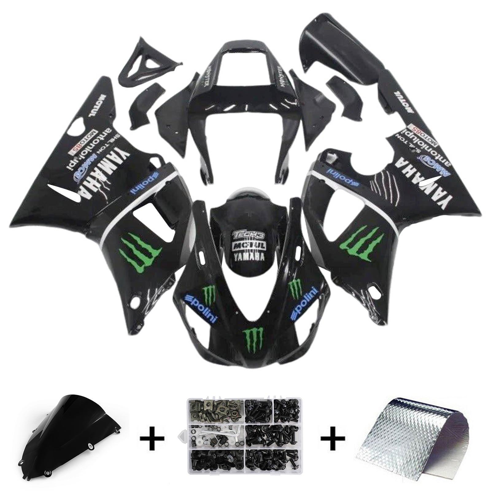 Amotopart 1998-1999 Yamaha YZF 1000 R1 Black Fairing Kit