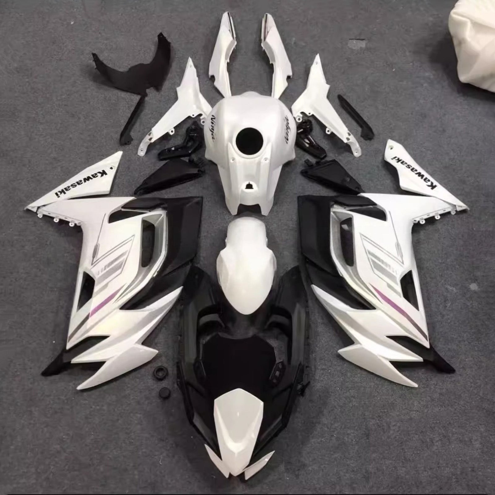 Amotopart 2020-2025 Kawasaki ER6F/Ninja650 White & Black Fairing Kit