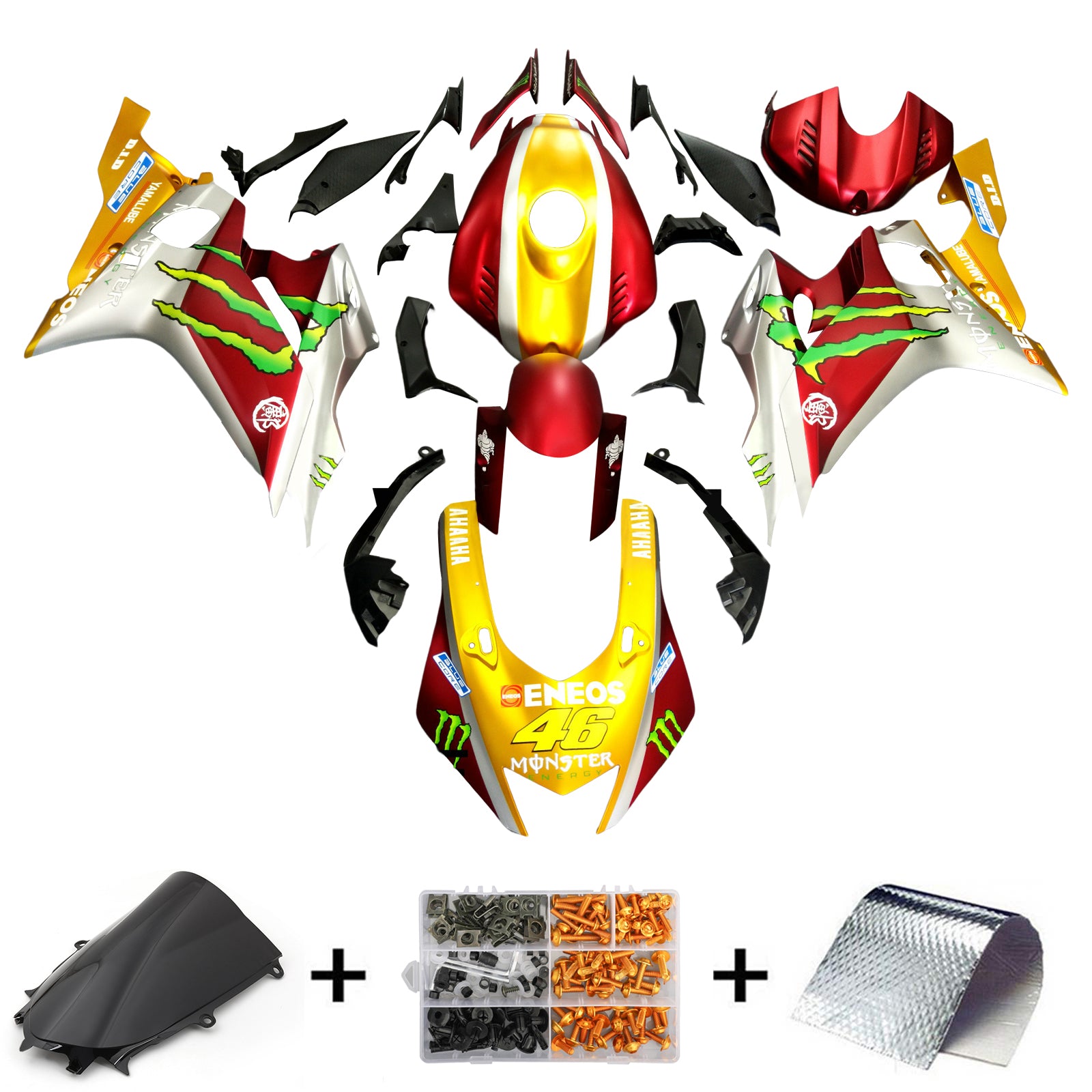 Amotopart Yamaha YZF-R6 2017-2023 Kit de carénage Monster jaune et rouge