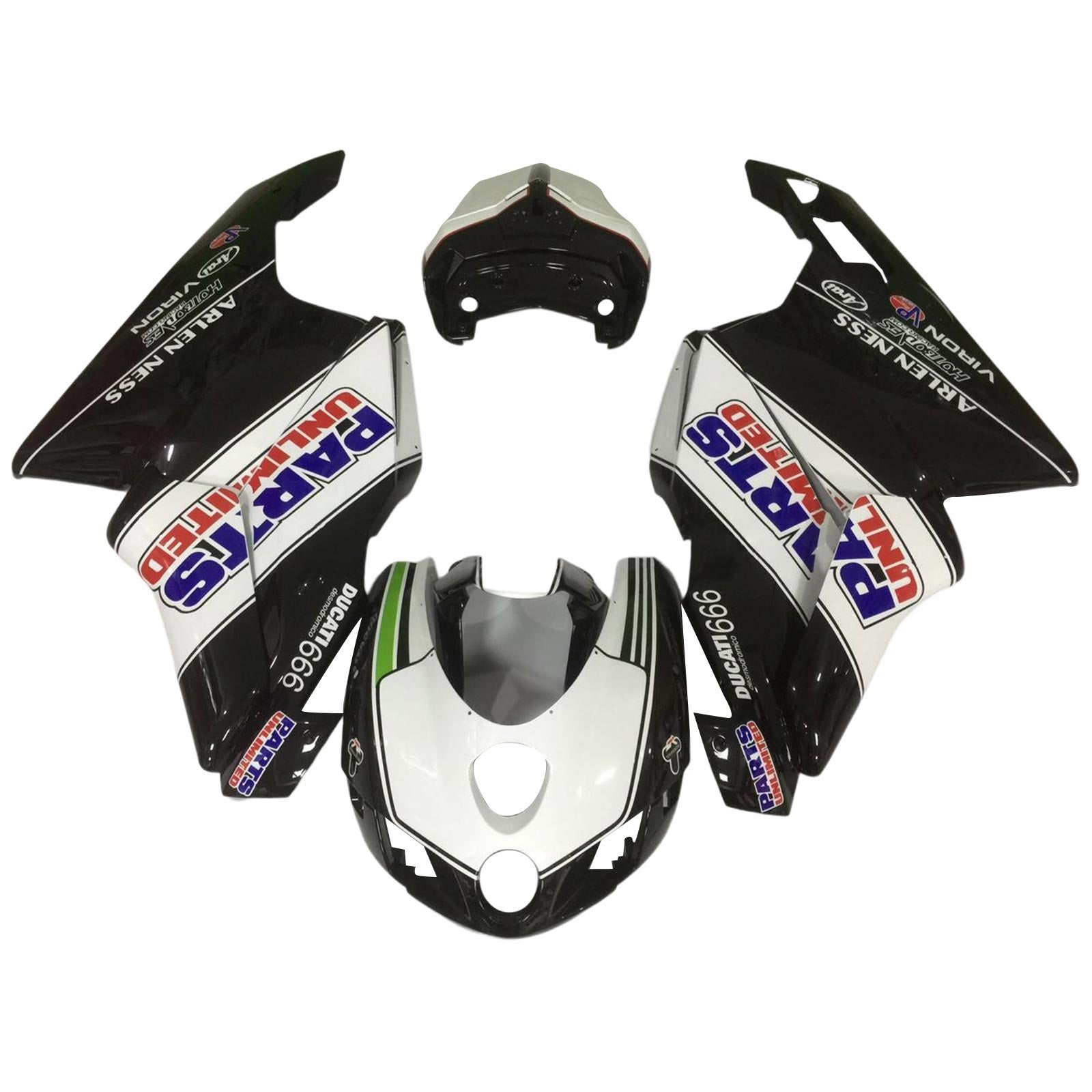 Amotopart 2003 2004 Ducati 999 749 Kit de carenado Style2 blanco y negro