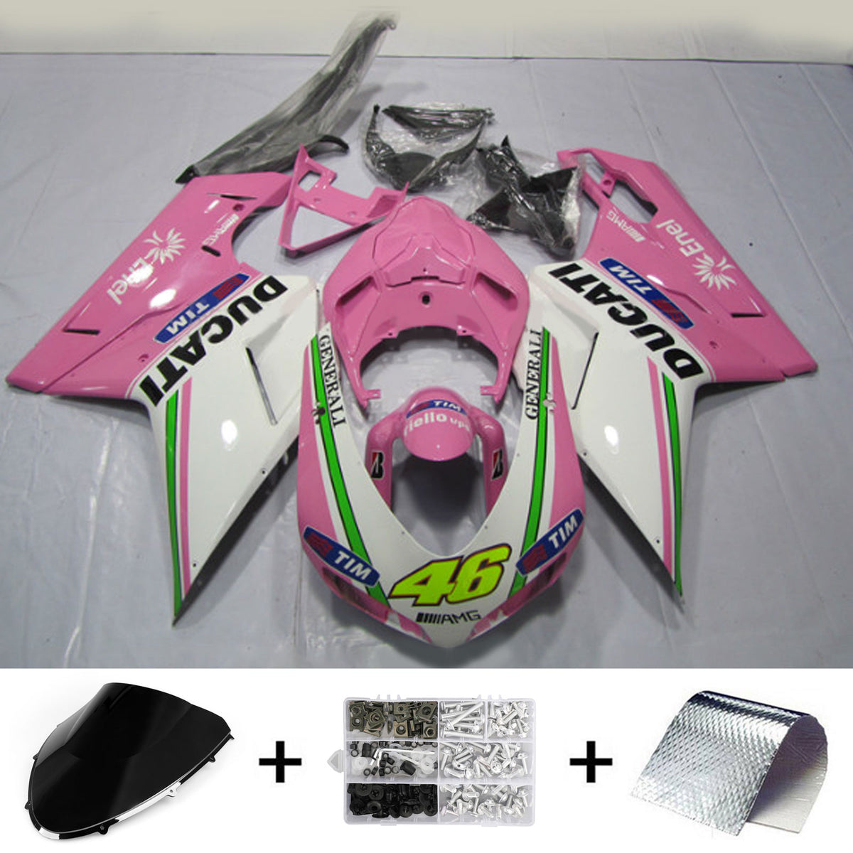 Amotopart 2007-2012 Ducati 1098 1198 848 White Pink Fairing Kit