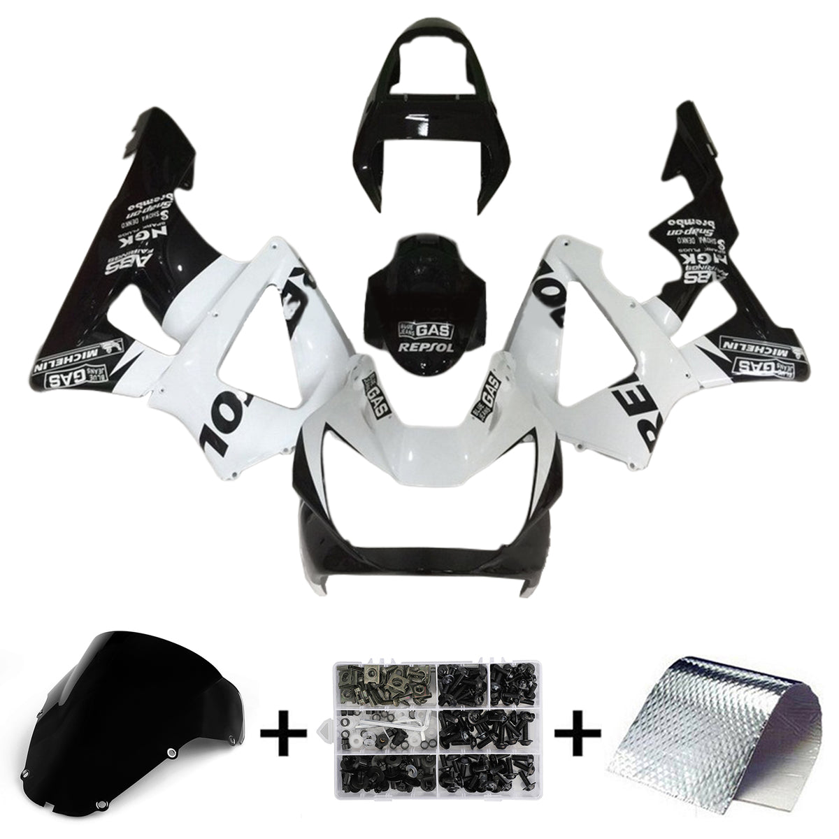 Amotopart 2000-2001 Honda CBR929RR White Black &Patterns Fairing Kit