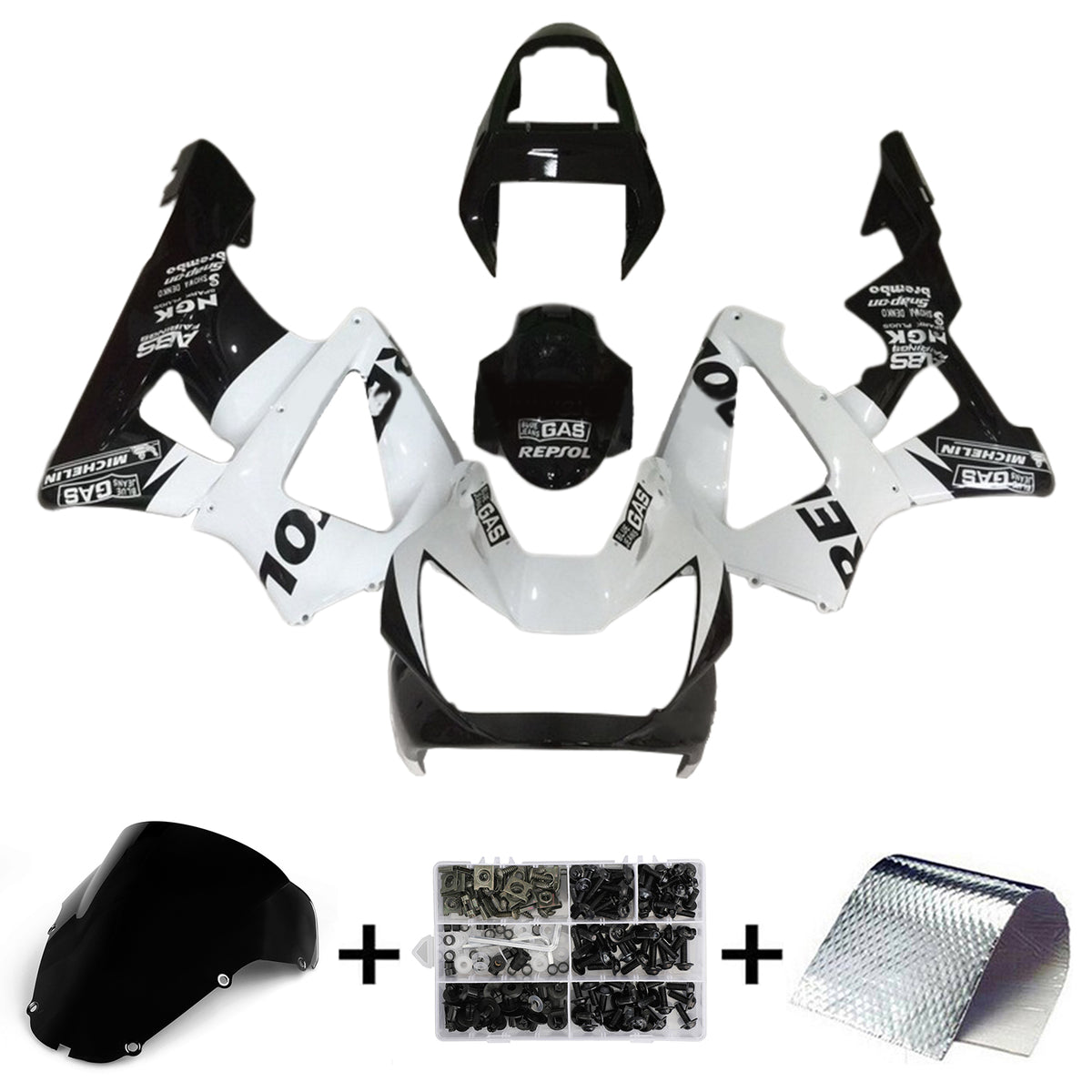 Amotopart 2000-2001 Honda CBR929RR Kit de carenado blanco negro y patrones