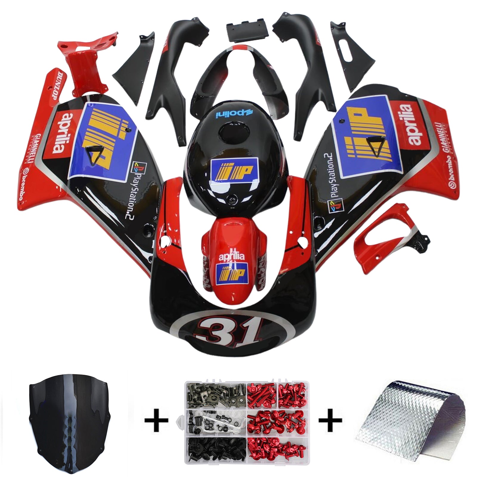 Amotopart 2000-2005 Aprilia RS125 Kit de carénage bleu et rouge