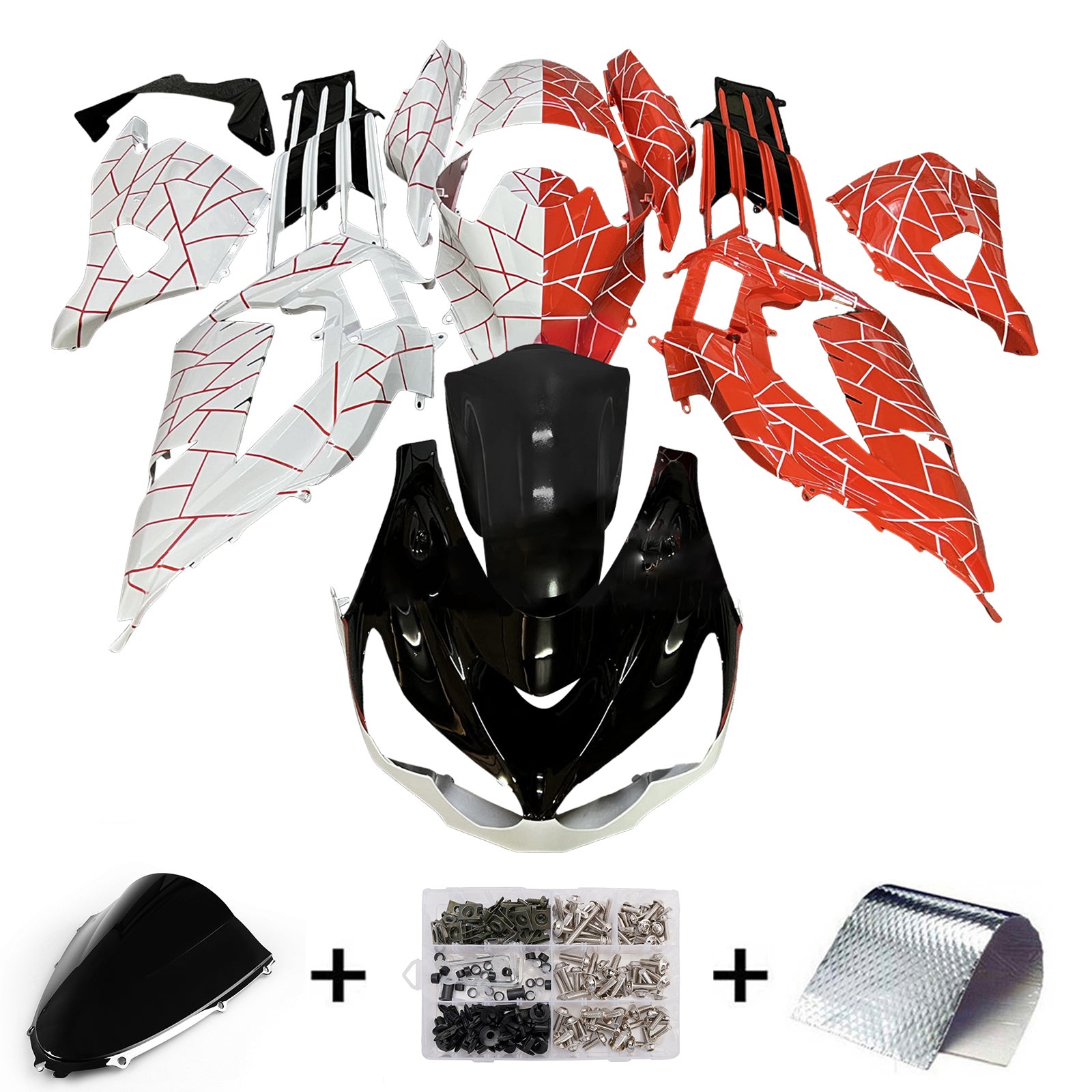 Amotopart 2012-2025 Kawasaki ZX14R ZZR1400 Black White Red Fairing Kit