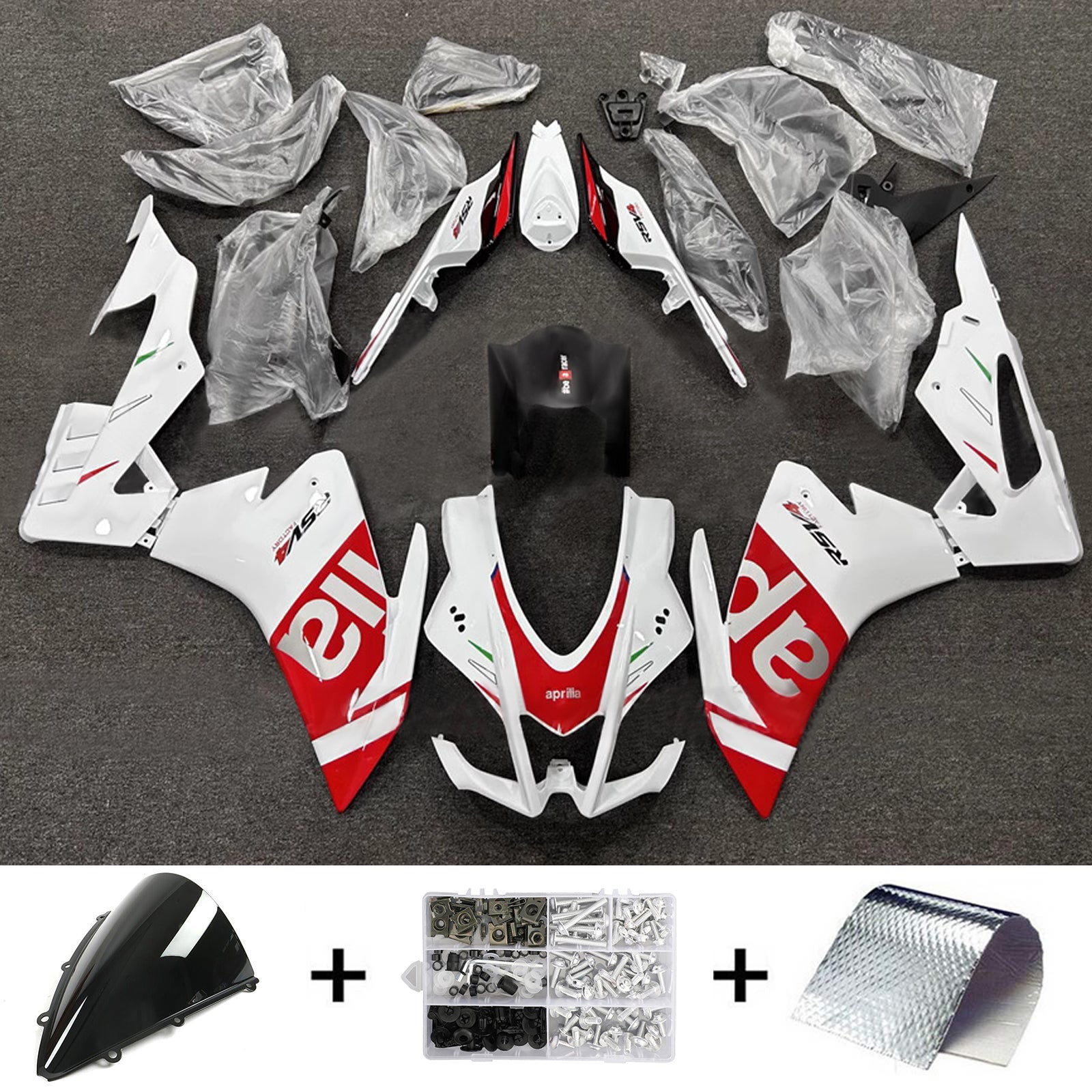 Amotopart 2016-2020 Aprilia RSV4 1000 White Red Fairing Kit