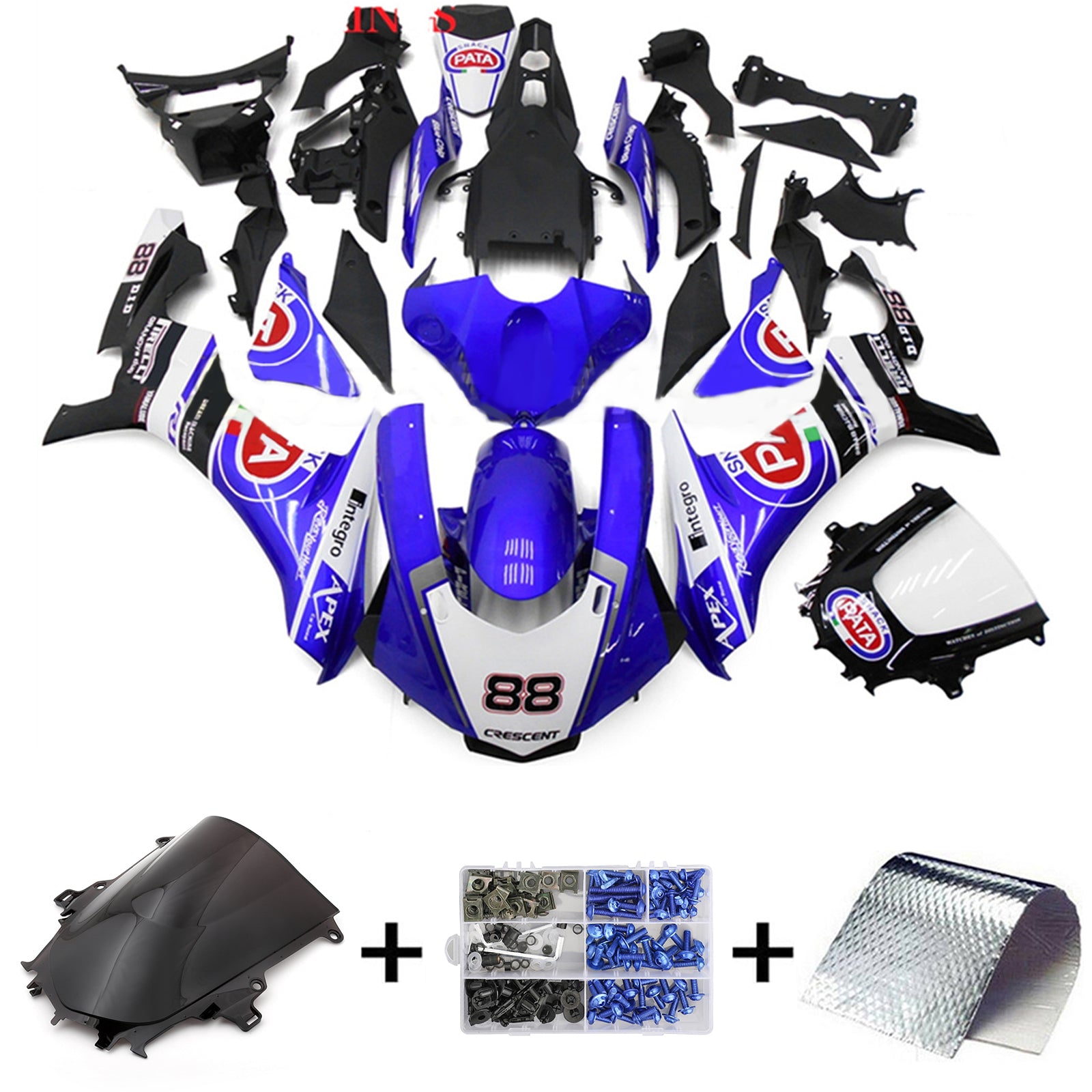 Amotopart ヤマハ YZF 1000 R1 2015-2019 ブルー&ホワイト ロゴフェアリングキット付き