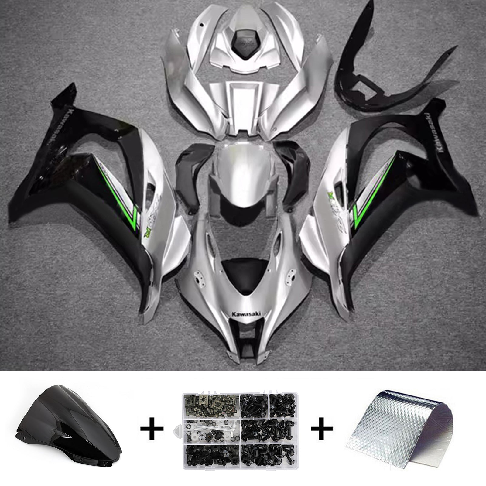 Amotopart 2016-2020 Kawasaki ZX10R Black Silver Fairing Kit