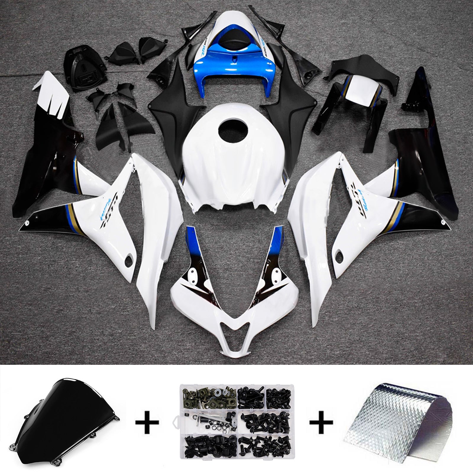 Amotopart 2007-2008 Honda CBR600RR White Blue Fairing Kit
