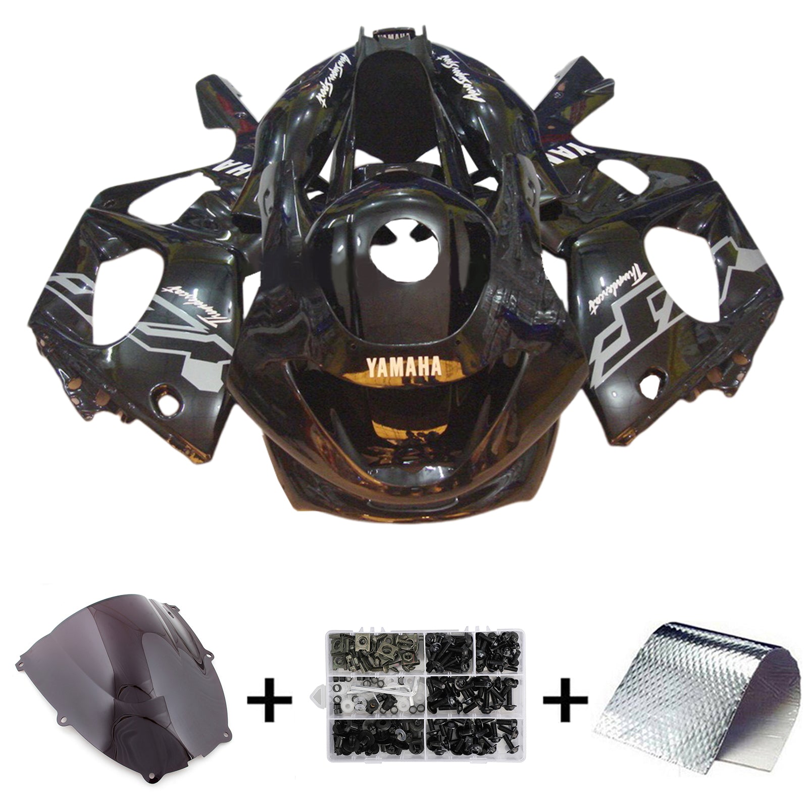 Amotopart Verkleidungssatz für Yamaha YZF 600R Thundercat, 1996–2007, glänzend, Schwarz/Grau