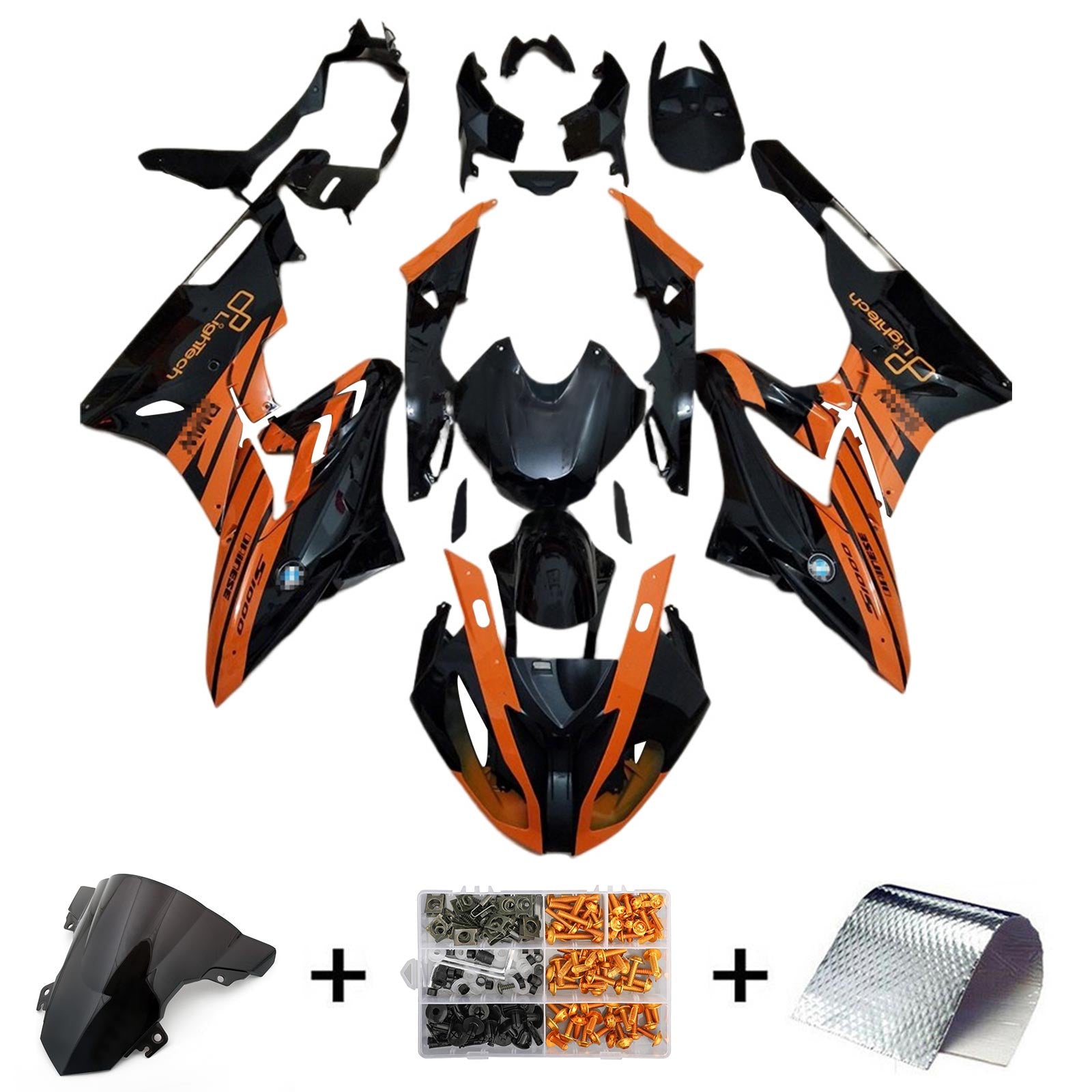 Kit de carénage Amotopart BMW S1000RR 2017-2018 noir et orange