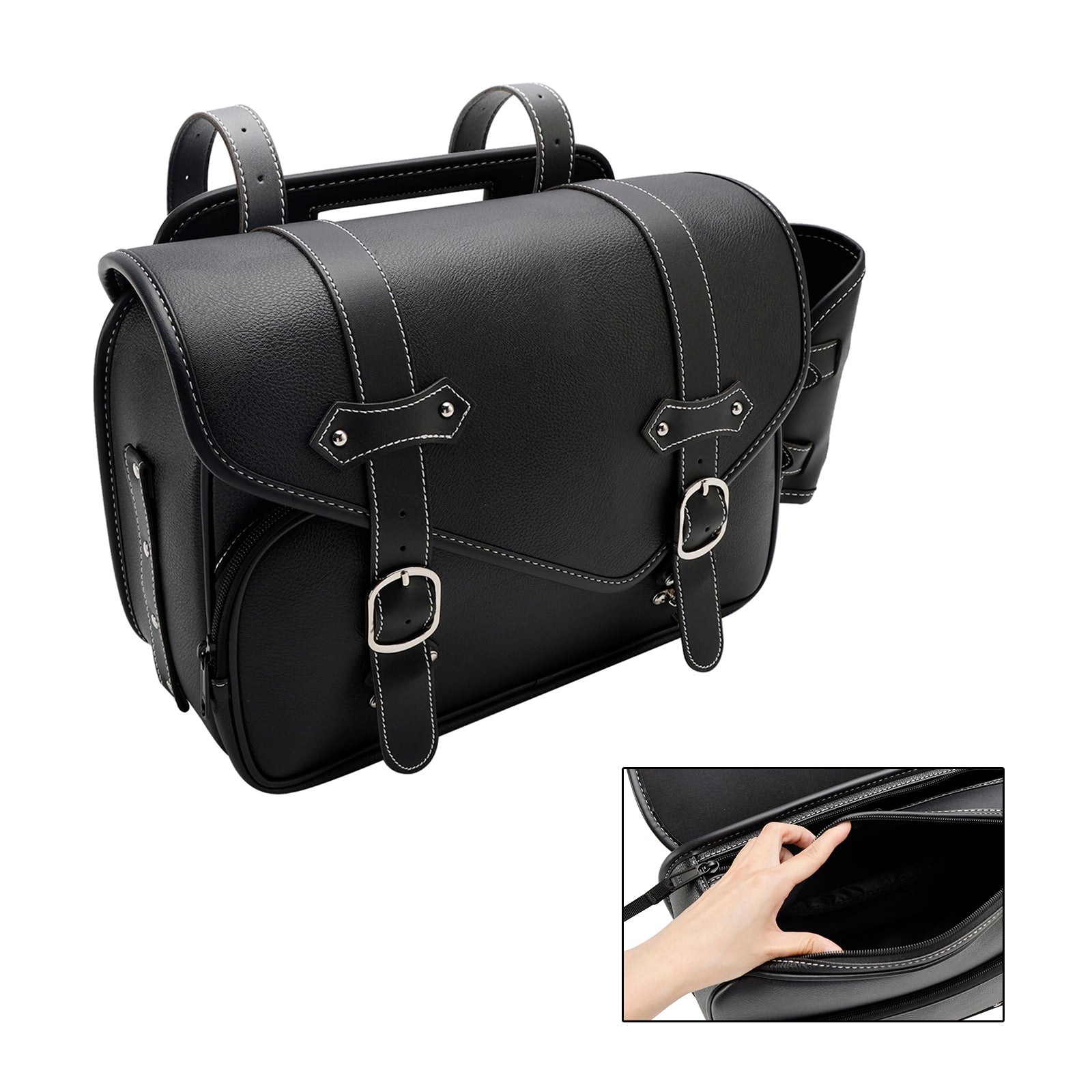 Tail Bag Pu  Side Saddlebag Tail Bag Luggage Pouch Storage Black For Motorbike