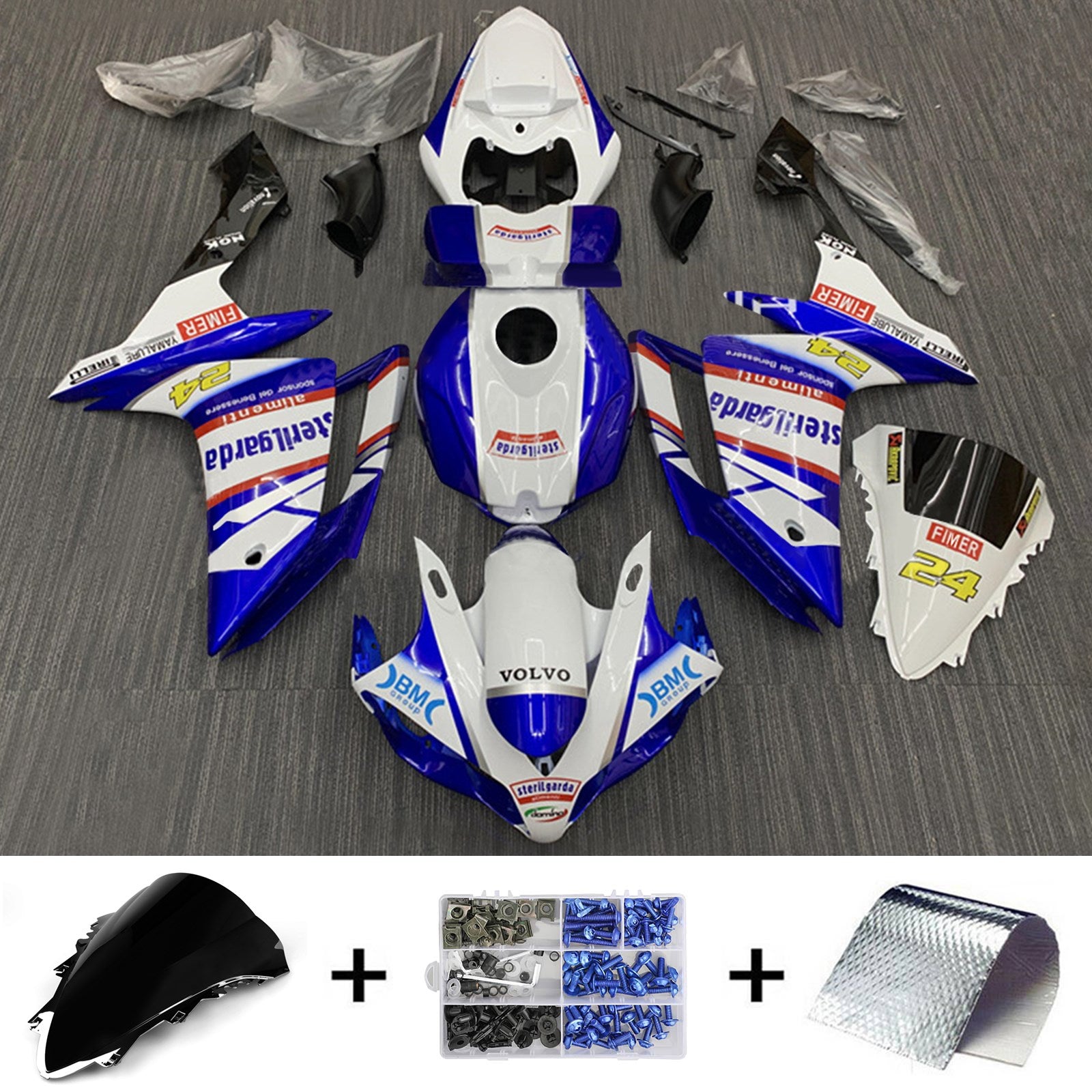 Amotopart 2007-2008 ヤマハ YZF 1000 R1 ブルー&ホワイト ロゴフェアリングキット付き