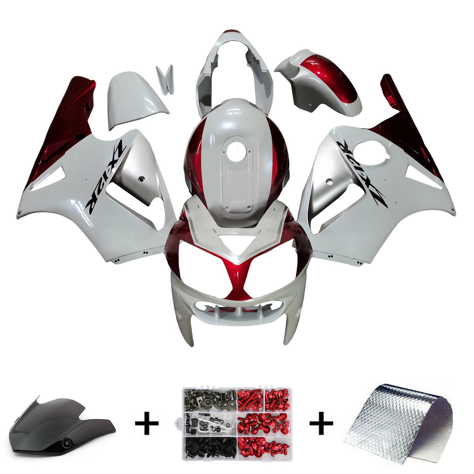 Amotopart 2002-2005  Kawasaki ZX12R White Red & Black Fairing Kit