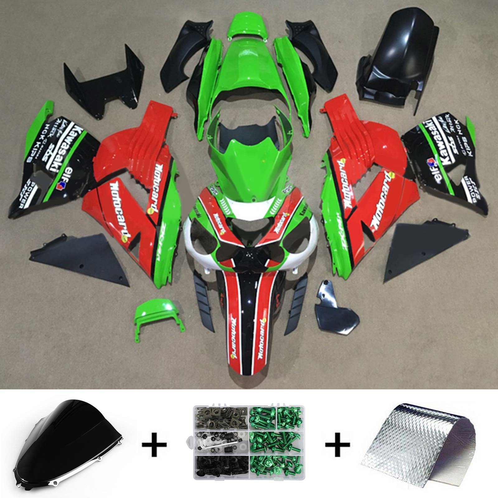 Amotopart 2006–2011 Kawasaki ZX14R Verkleidungsset in Grün und Rot