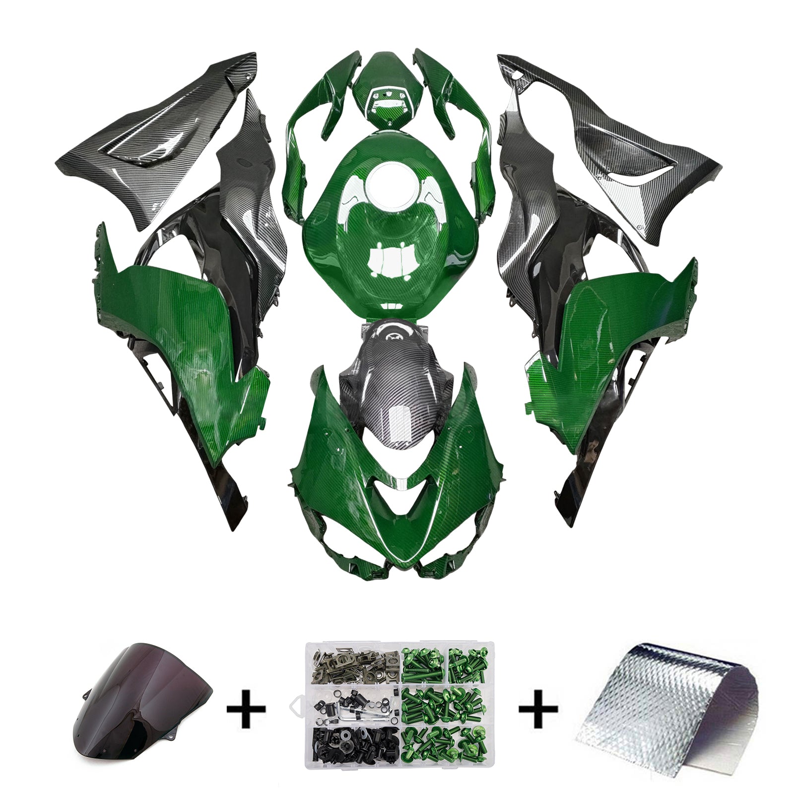 にの Amotopart 2024-2026 Kawasaki ZX-6R Dark Green Carbon Fiber Pattern Fai