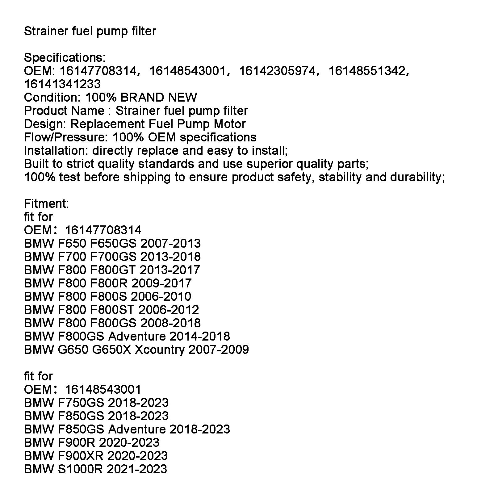 16147708314 Strainer fuel pump filter 16148543001 For BMW S1000RR 16142305974