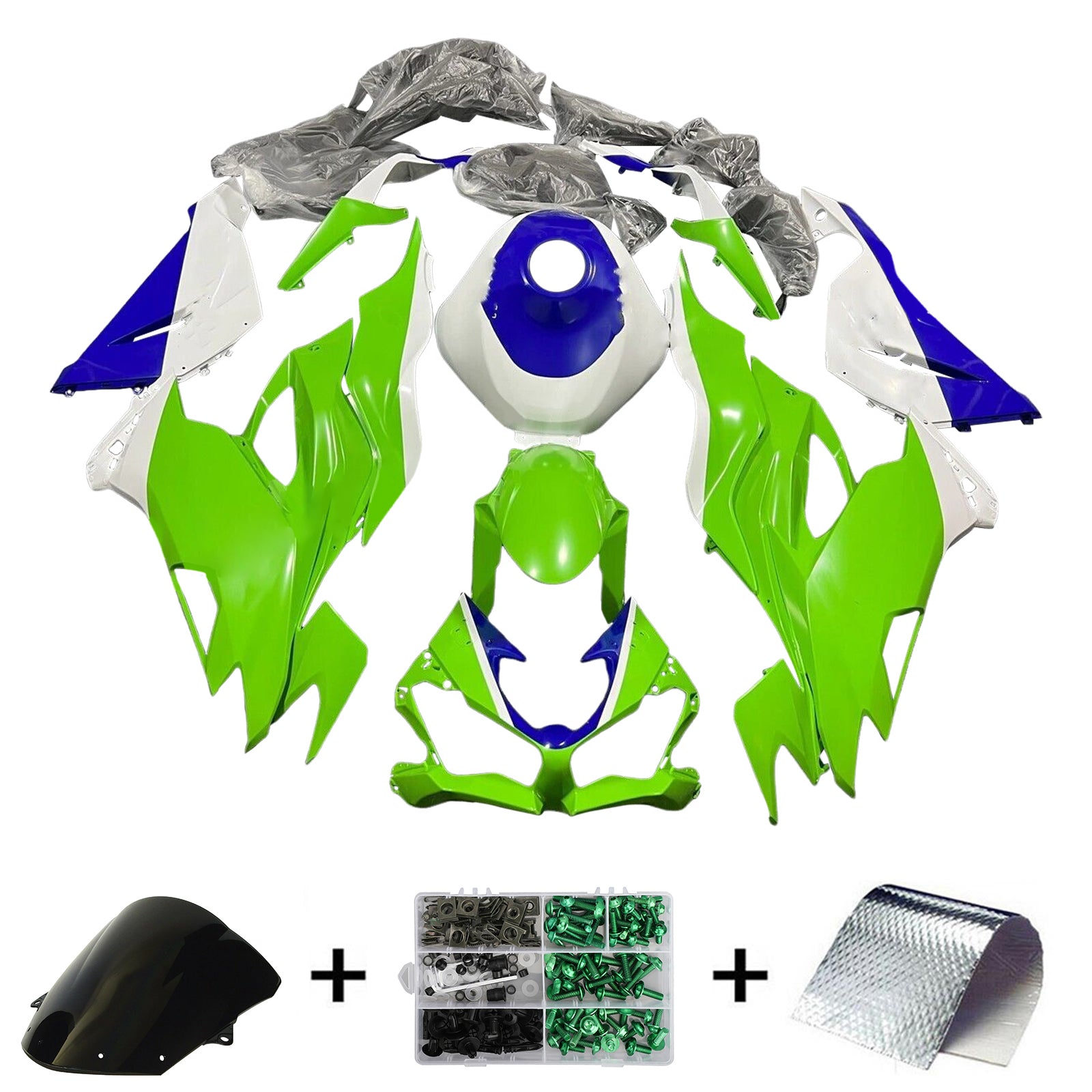 Amotopart 2019-2023 Kawasaki ZX6R Blue White Light Green Fairing Kit