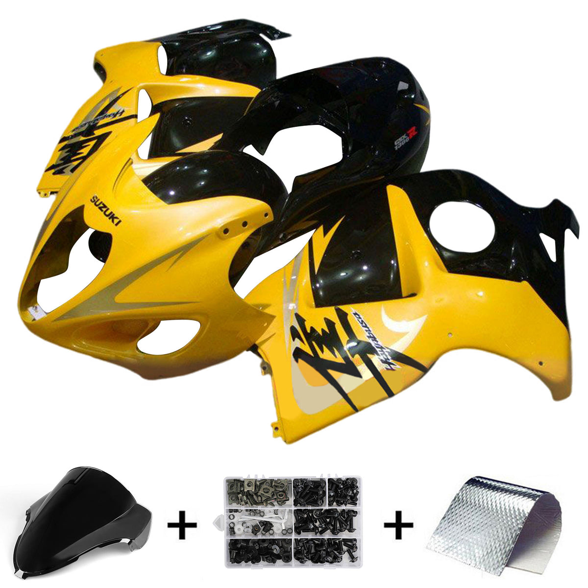 Amotopart 1999-2007 GSX1300R Hayabusa Suzuki Kit de carénage jaune et noir