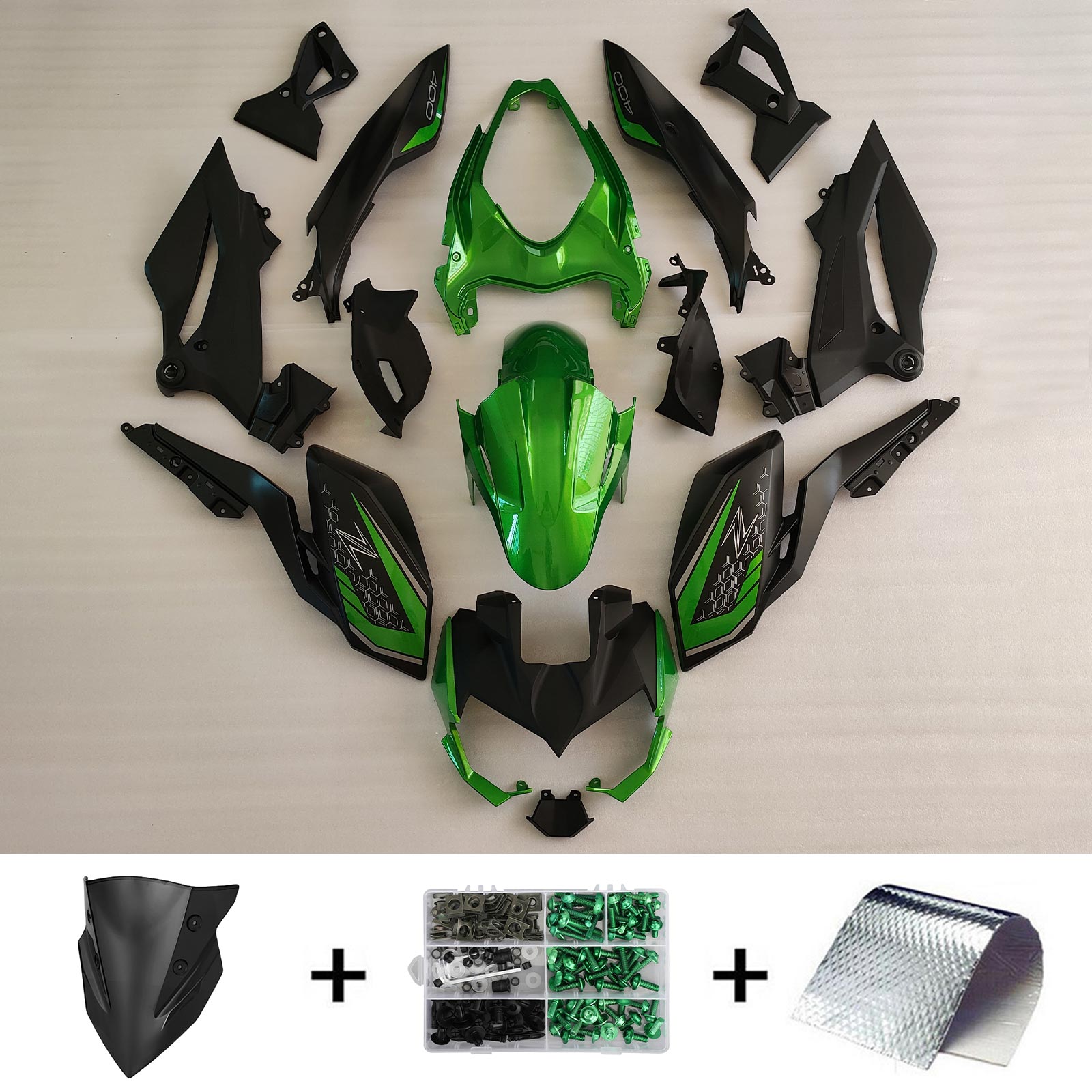 Amotopart 2018-2024 Z400 Kawasaki Green Black Style2 Fairing Kit