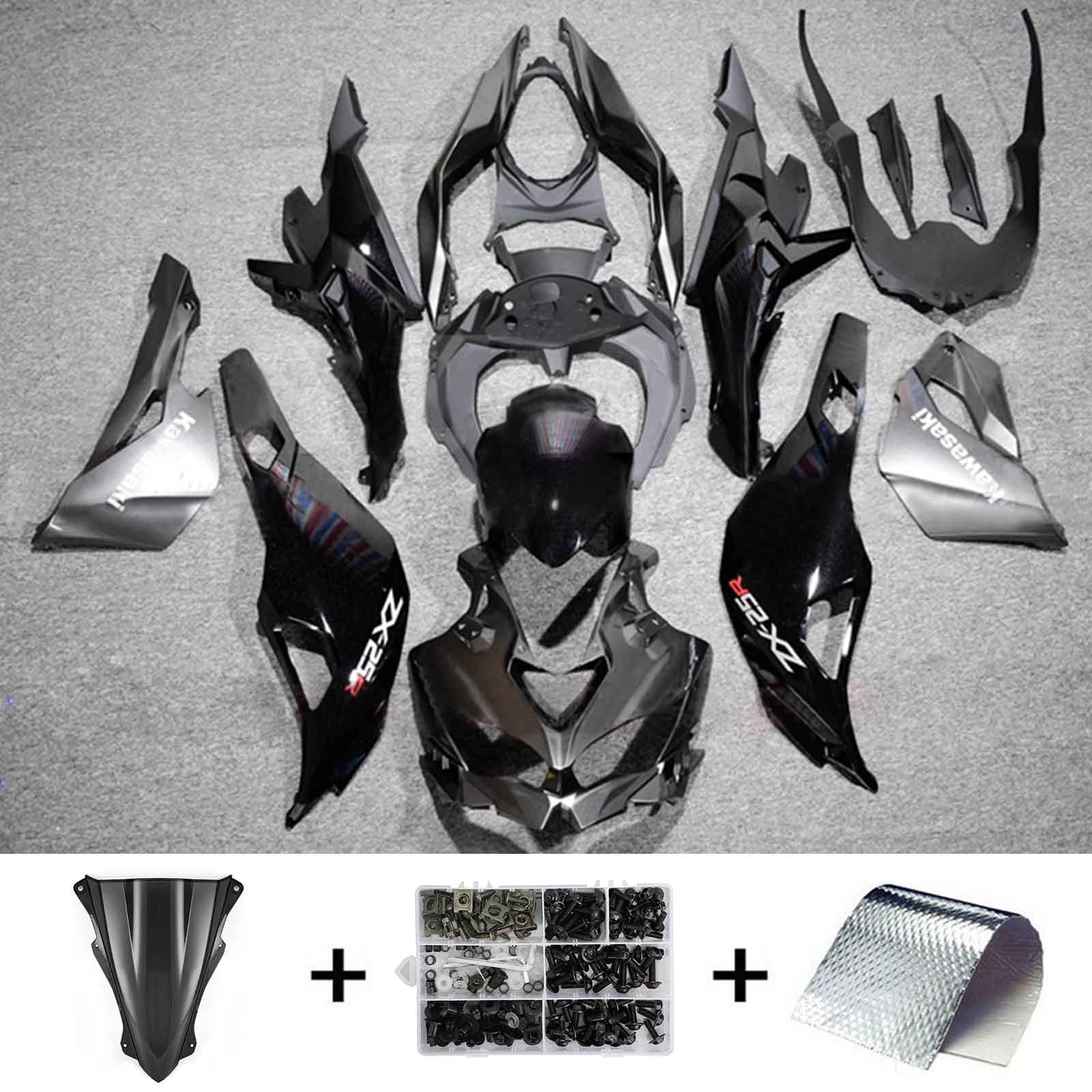 Amotopart 2019-2024 Ninja ZX-25R ZX-4R ZX-4RR Kawasaki Kit de carénage noir et gris