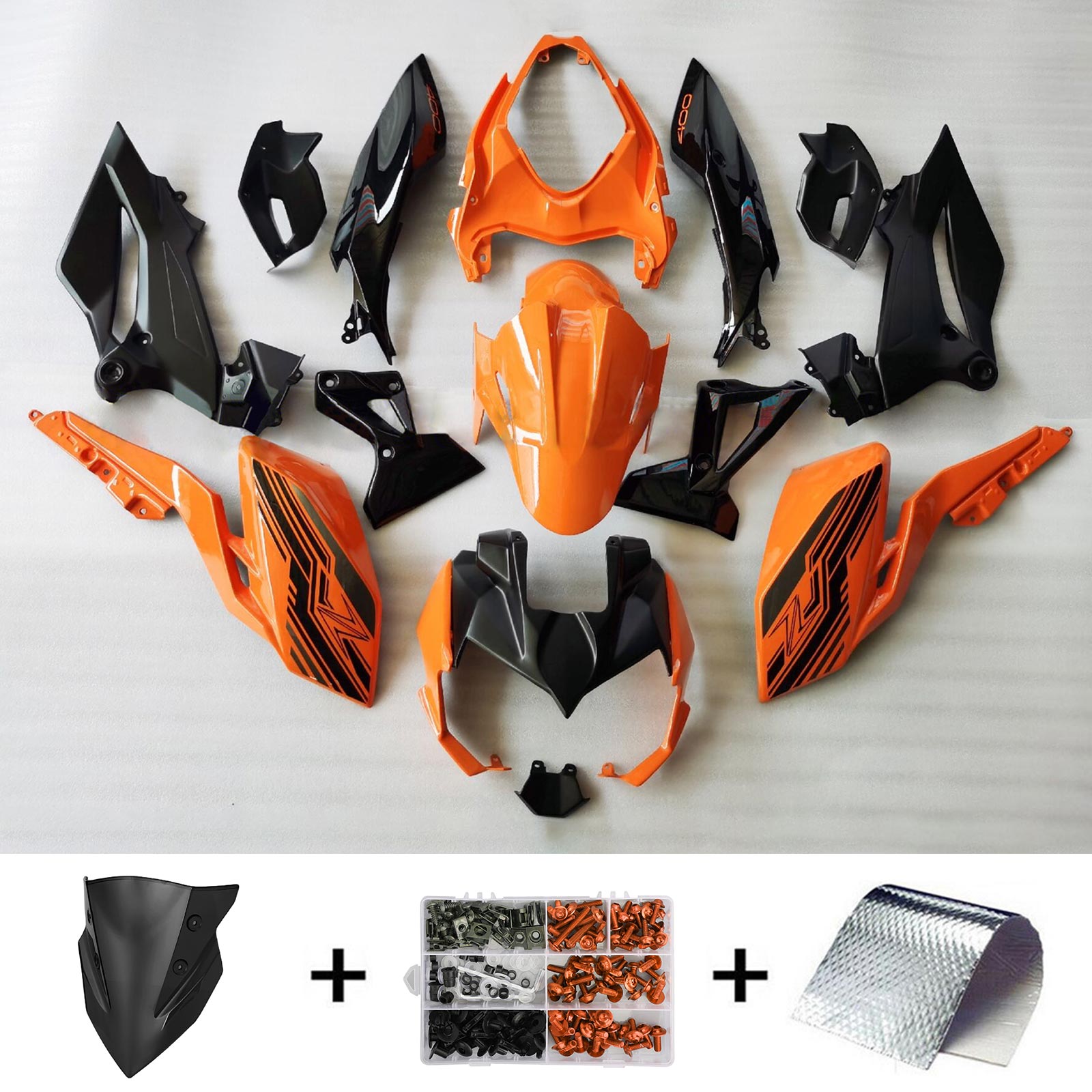 Amotopart 2018-2024 Z400 Kawasaki Black Orange Fairing Kit