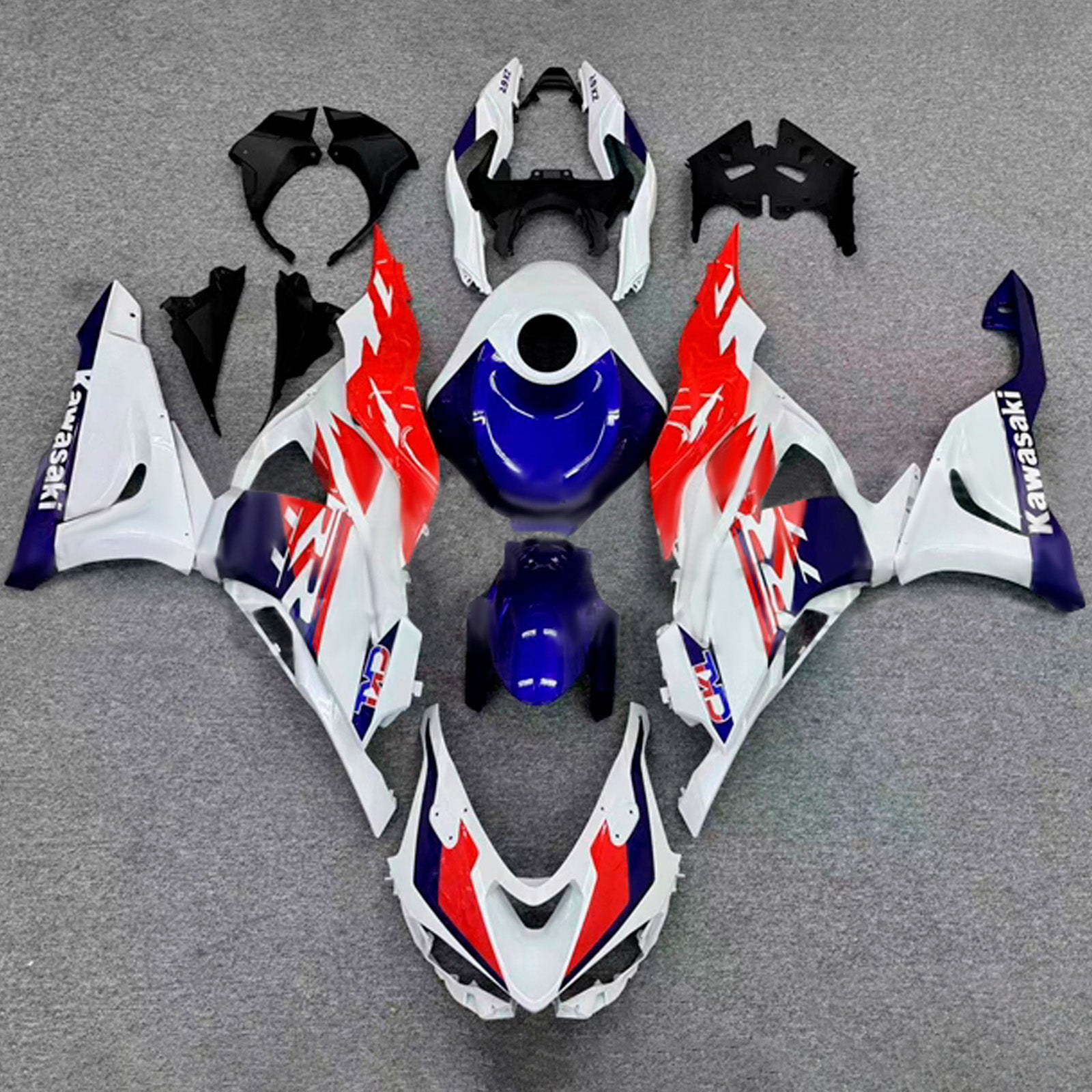 Amotopart 2024-2025 Kawasaki ZX-6R White Red Blue Fairing Kit