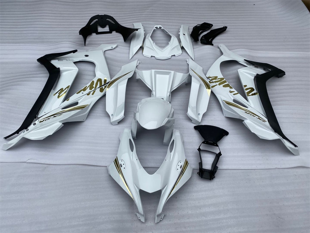 Kit de carénage Amotopart Kawasaki ZX10R 2016-2020 blanc et or