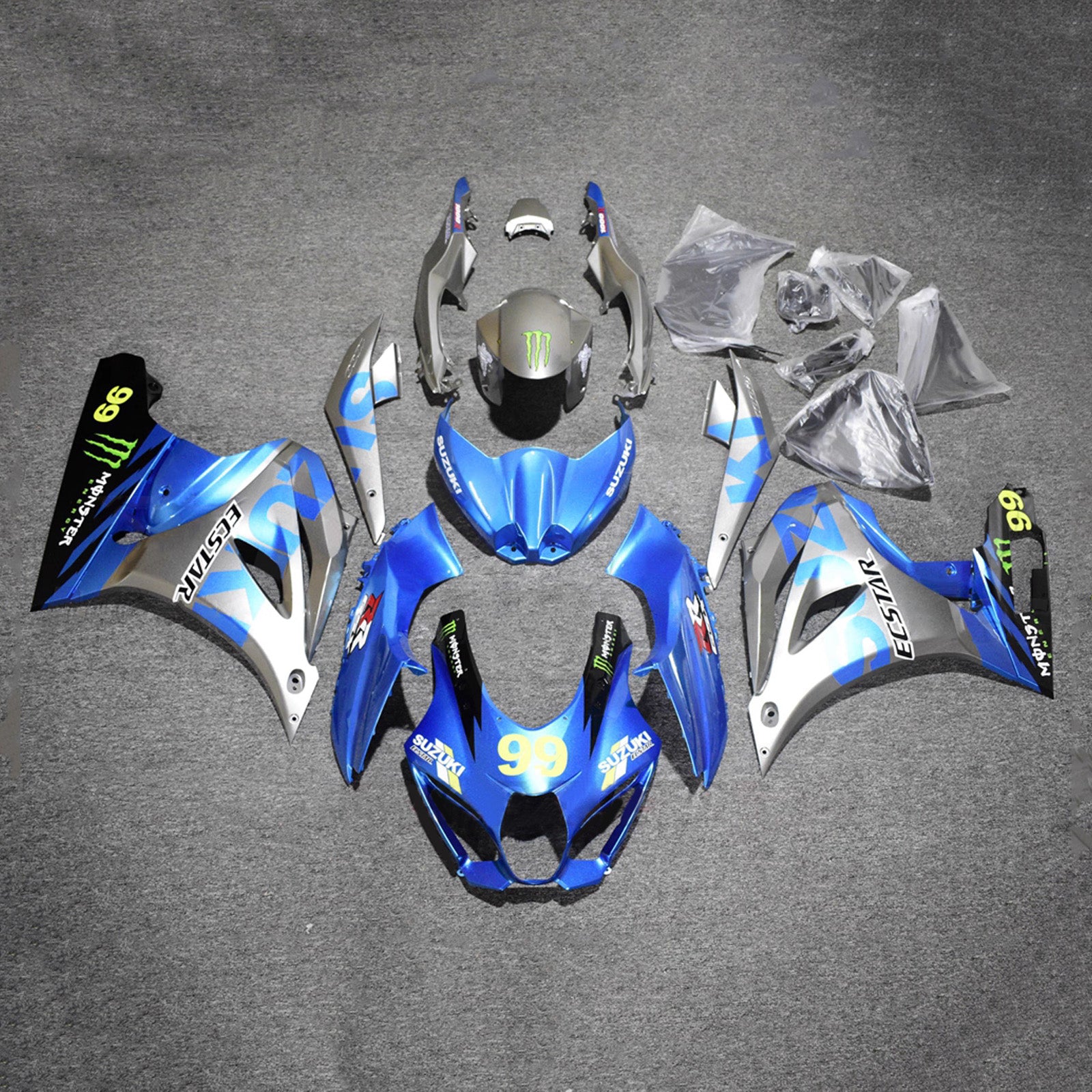 Amotopart 2017-2025 Suzuki GSXR1000 Blue Silver Black Fairing Kit