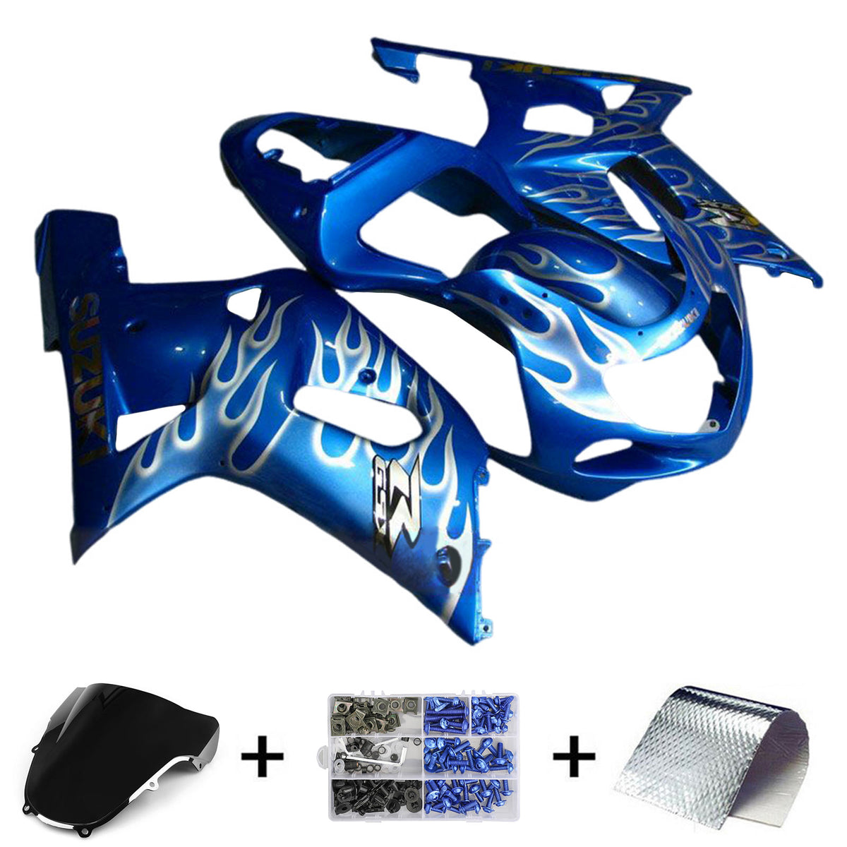 Amotopart 2001-2003 GSXR600 2000-2003 GSXR750 K1 Suzuki bleu avec kit de carénage flamme