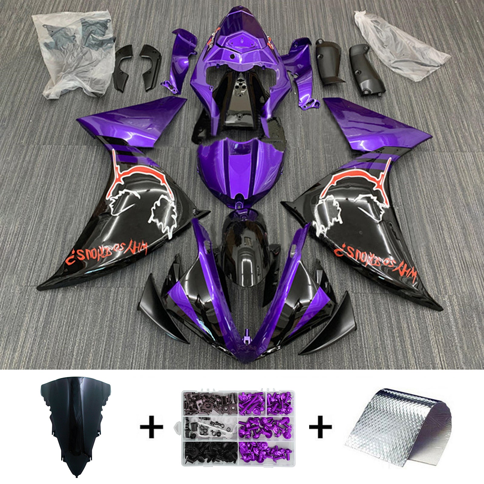 Amotopart 2012-2014 Yamaha YZF 1000 R1 Kit de carenado negro azul púrpura