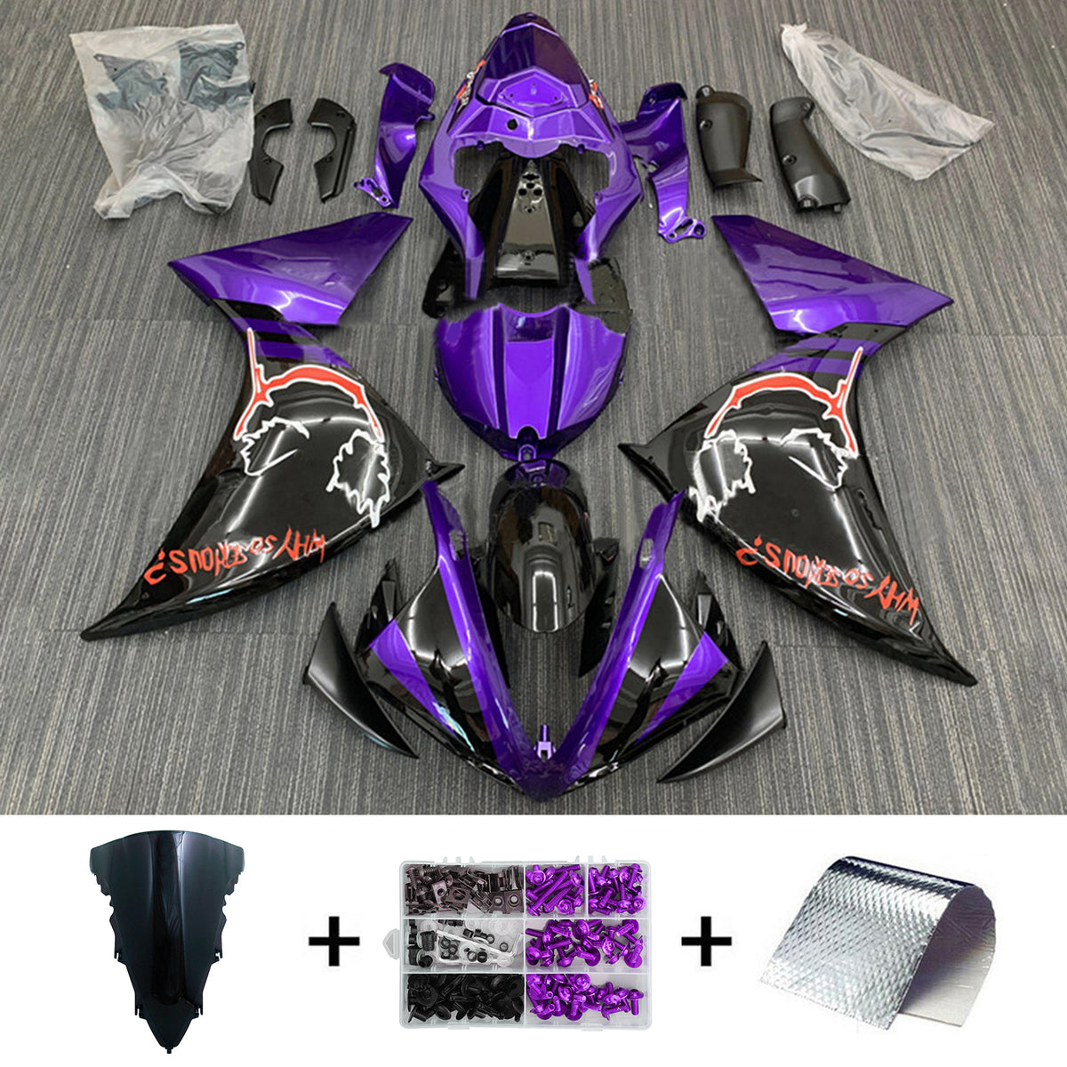 Amotopart 2012-2014 Yamaha YZF 1000 R1 Black Blue Purple Fairing Kit