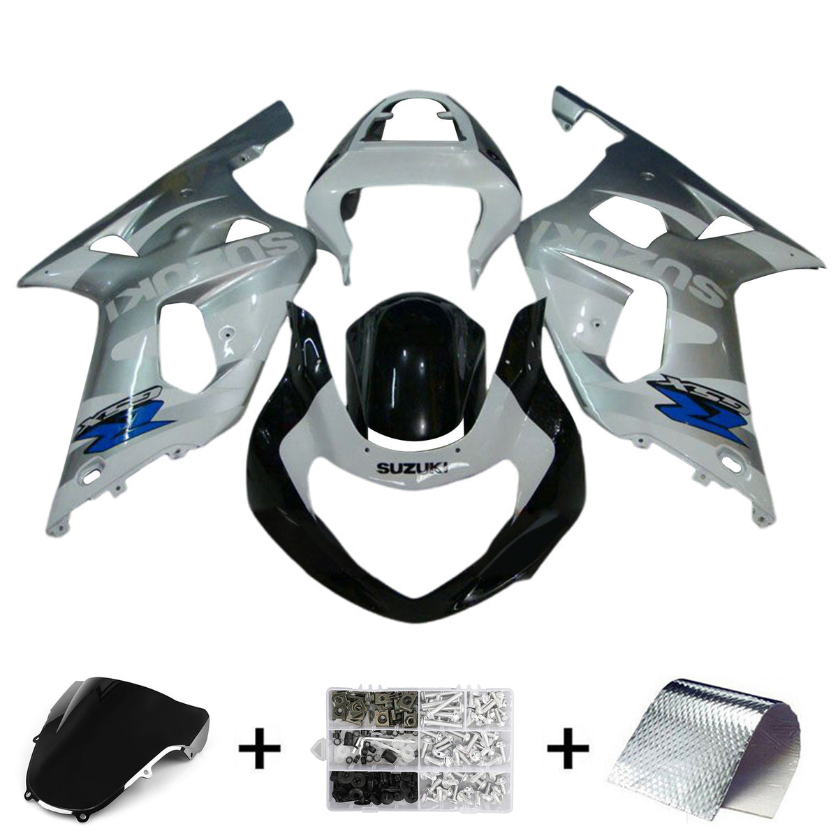 Amotopart 2000-2002 K1 K2 GSXR1000 Suzuki Kit de carenado plateado y blanco