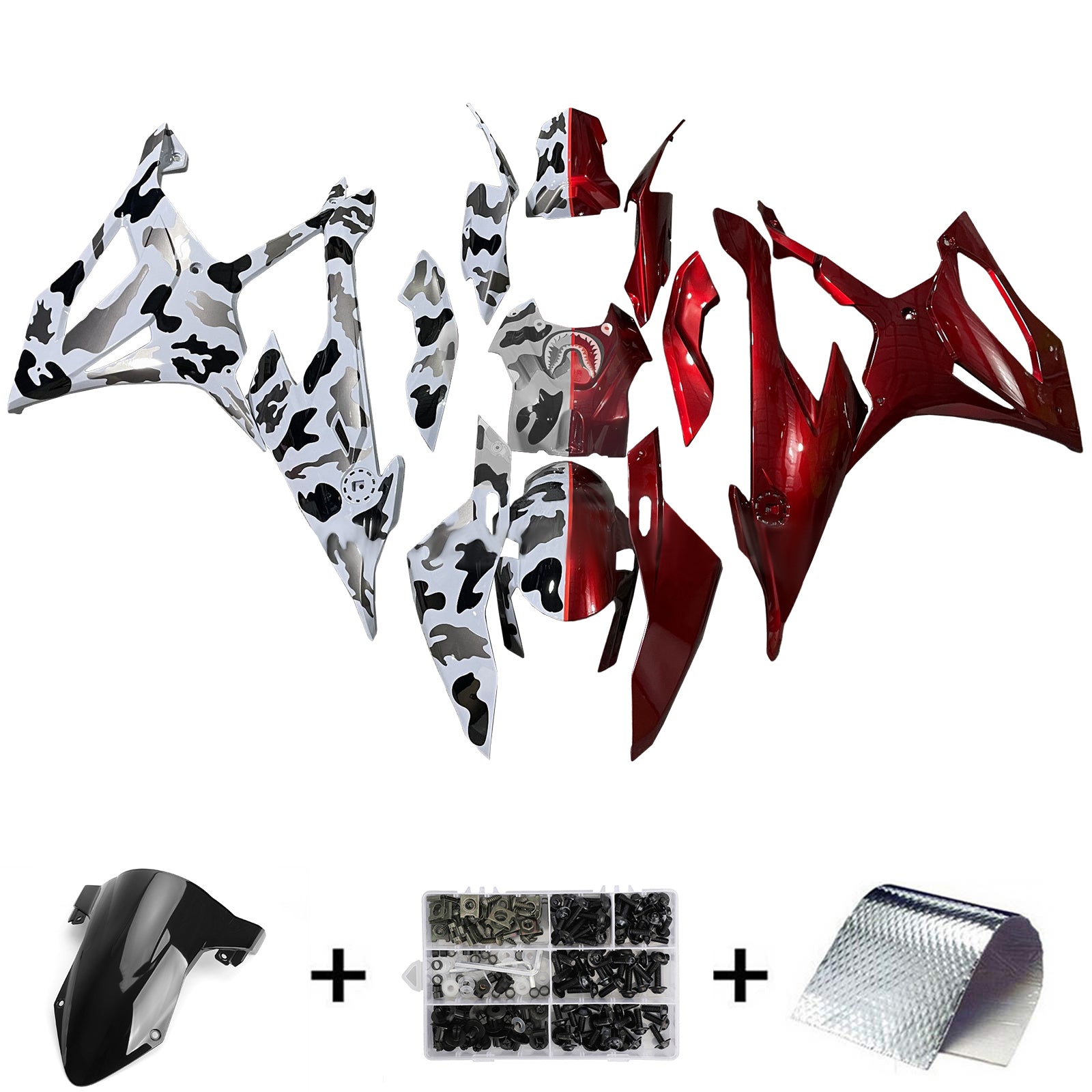 Amotopart 2019-2022 BMW S1000RR Glossy Red Black White Gray Fairing Kit