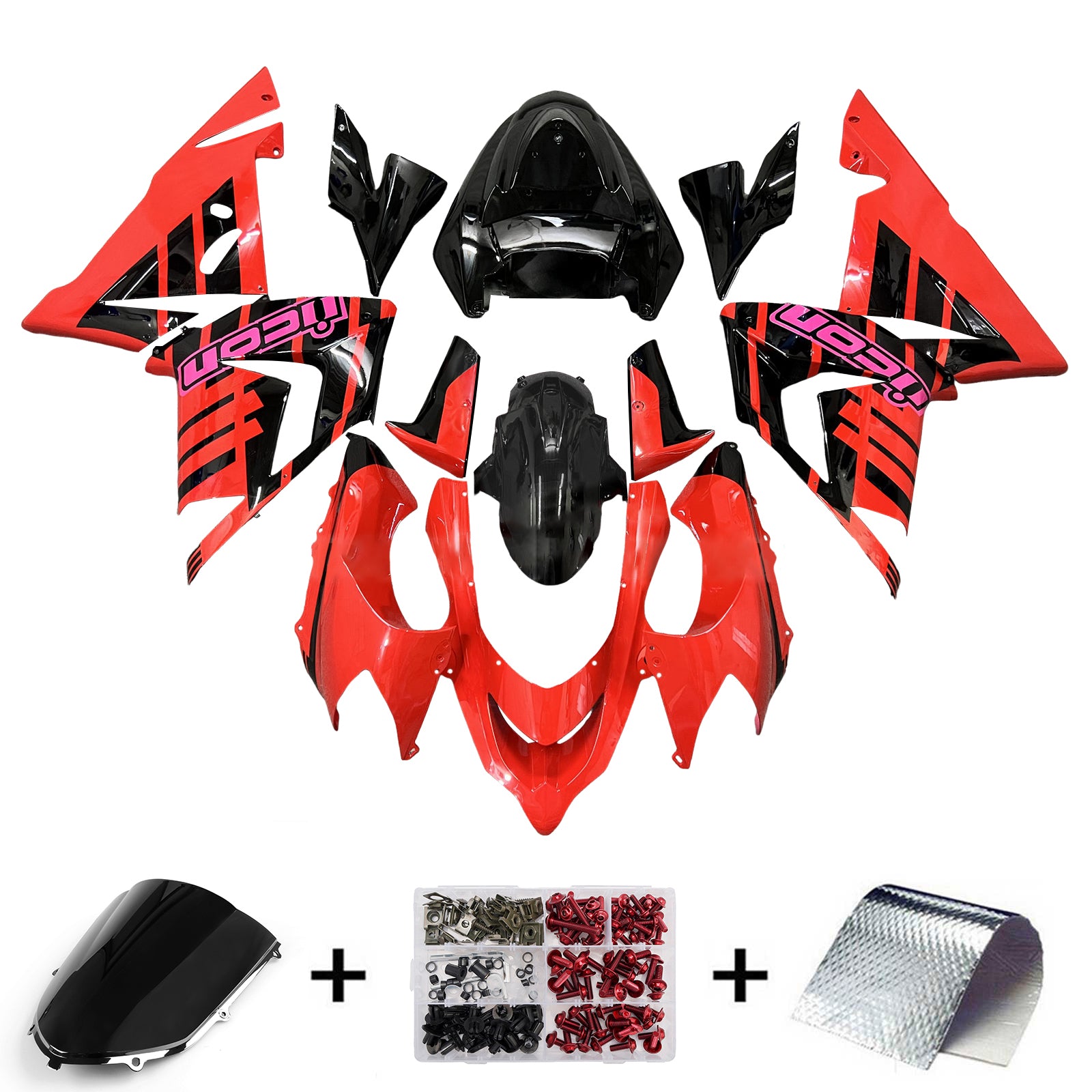 Amotopart 2004-2005 Kawasaki ZX10R Red Fairing Kit