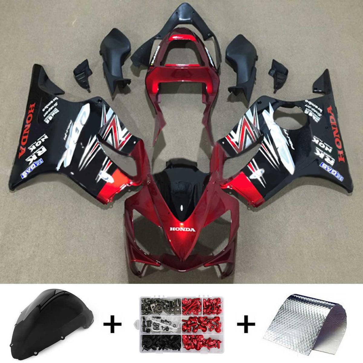 Amotopart 2001-2003 CBR600 F4i Honda negro y rojo con kit de carenado con logotipo