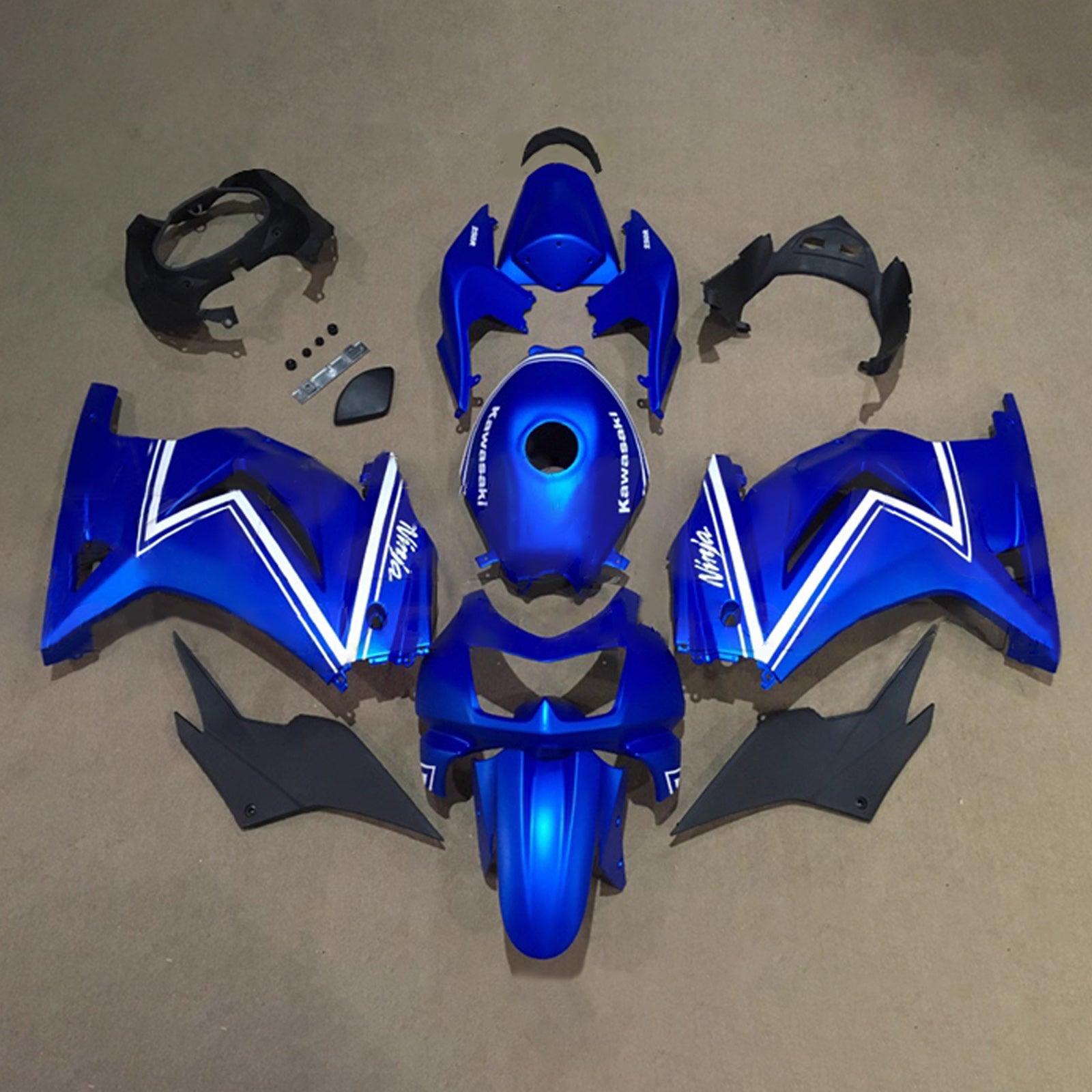 Amotopart 2008-2012 Kawasaki EX250/Ninja250R Blue White Stripe Fairing Kit