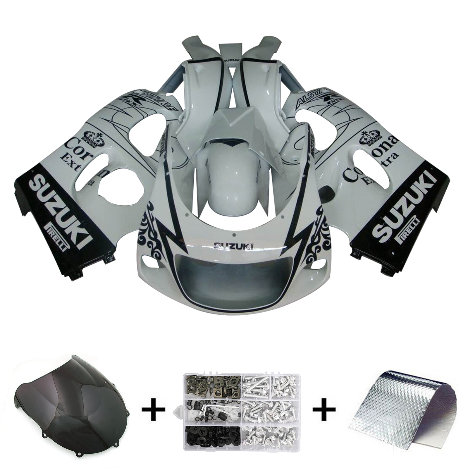 Amotopart Suzuki GSXR600 1996-2000 GSXR750 1996-1999 White with Black Pattern Style2 Fairing Kit