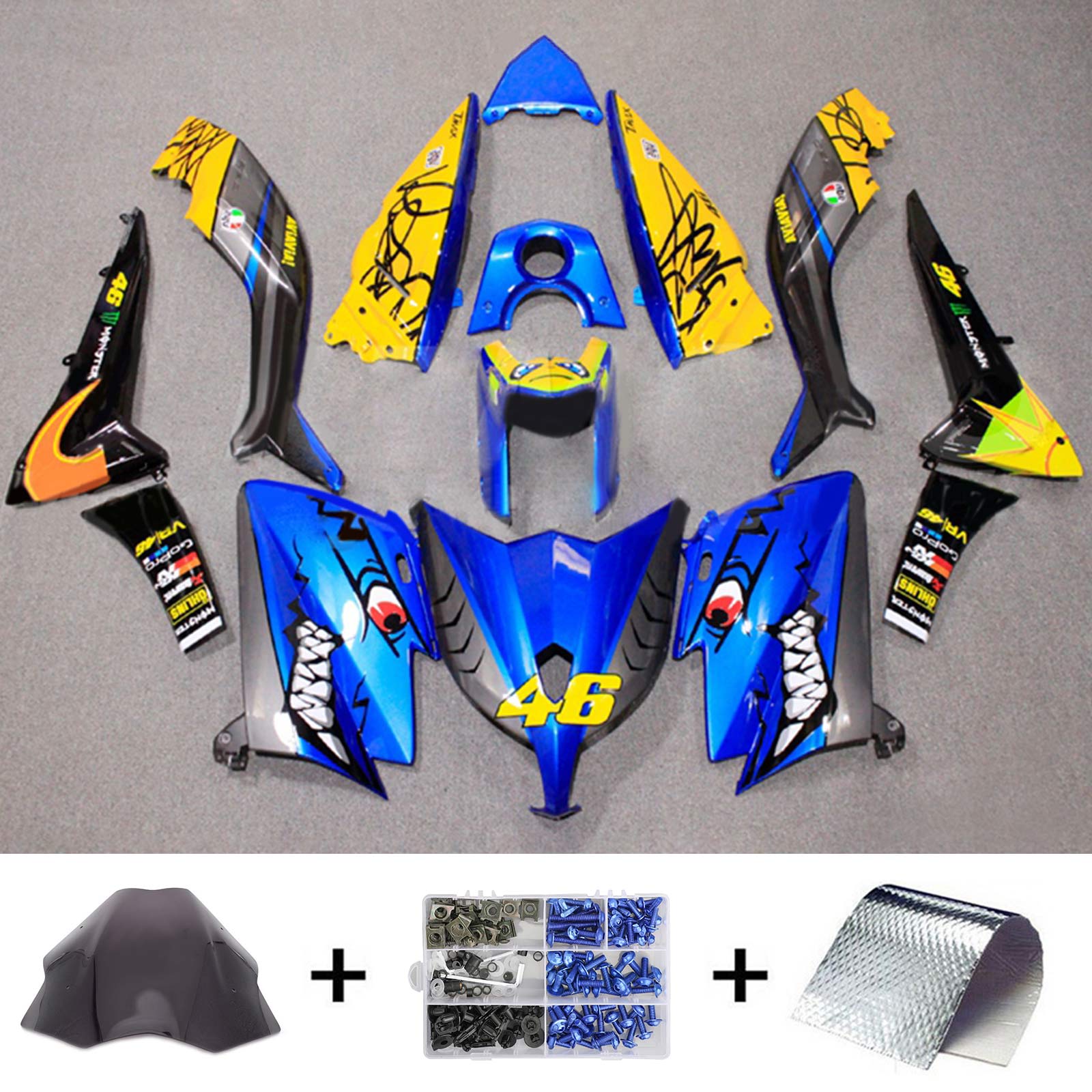 Amotopart 2012-2014 TMax TMAX 530 Yamaha Kit de carenado de dibujos animados azul amarillo