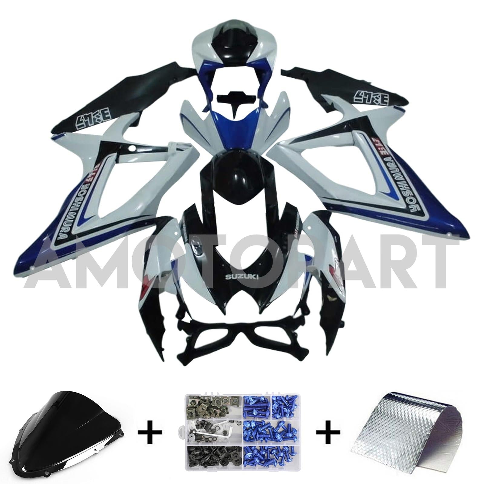 Amotopart 2008-2010 K8 GSXR 600/750 Suzuki Blu&Bianco Style4 Kit carena