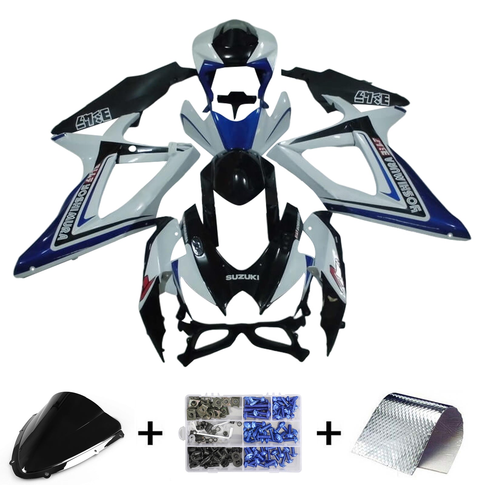 Amotopart 2008-2010 K8 GSXR 600/750 Suzuki Blue&White Style4 Fairing Kit