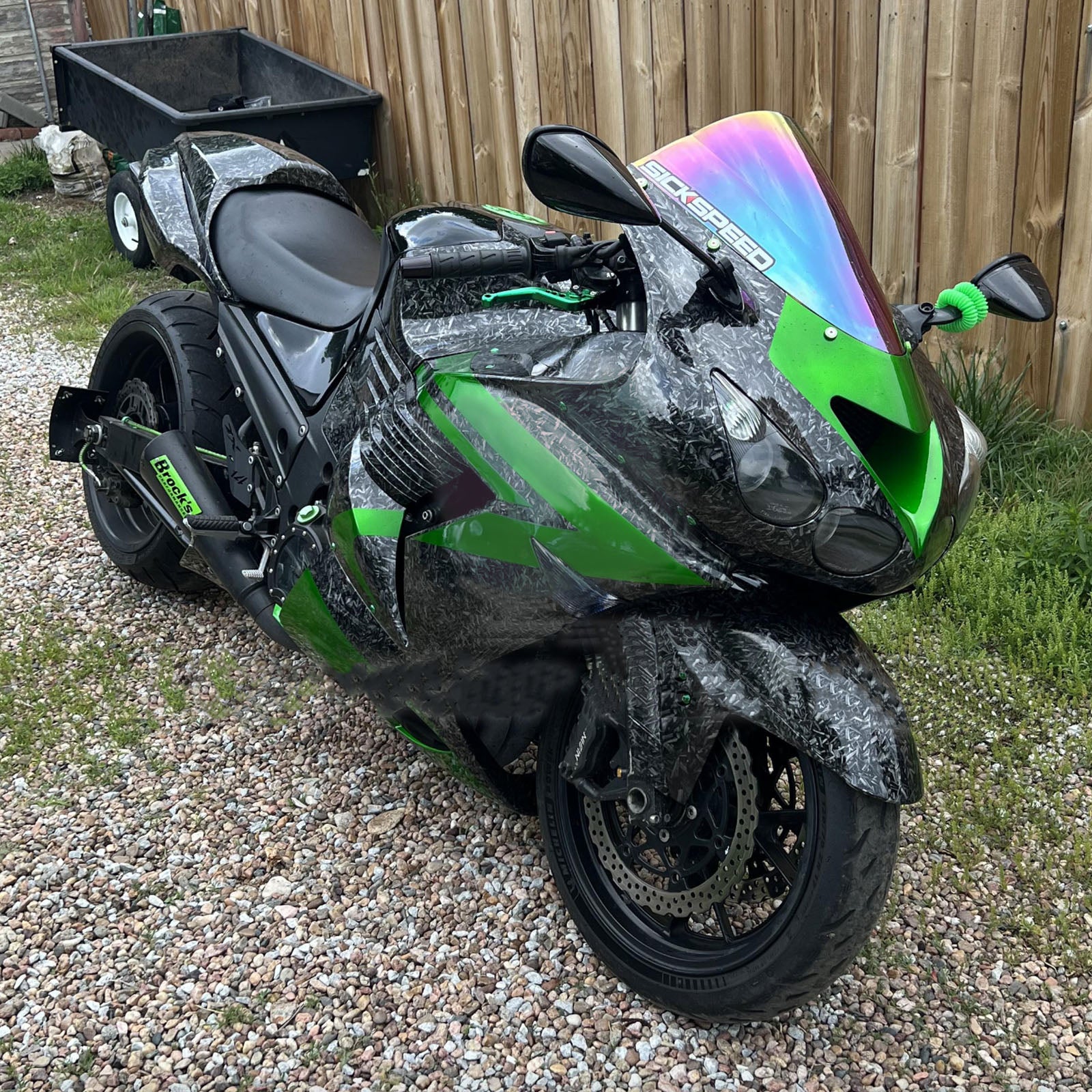 Amotopart 2006-2011 Kawasaki ZX14R ZZR1400 Green Forged Carbon Fiber Pattern Fairing Kit