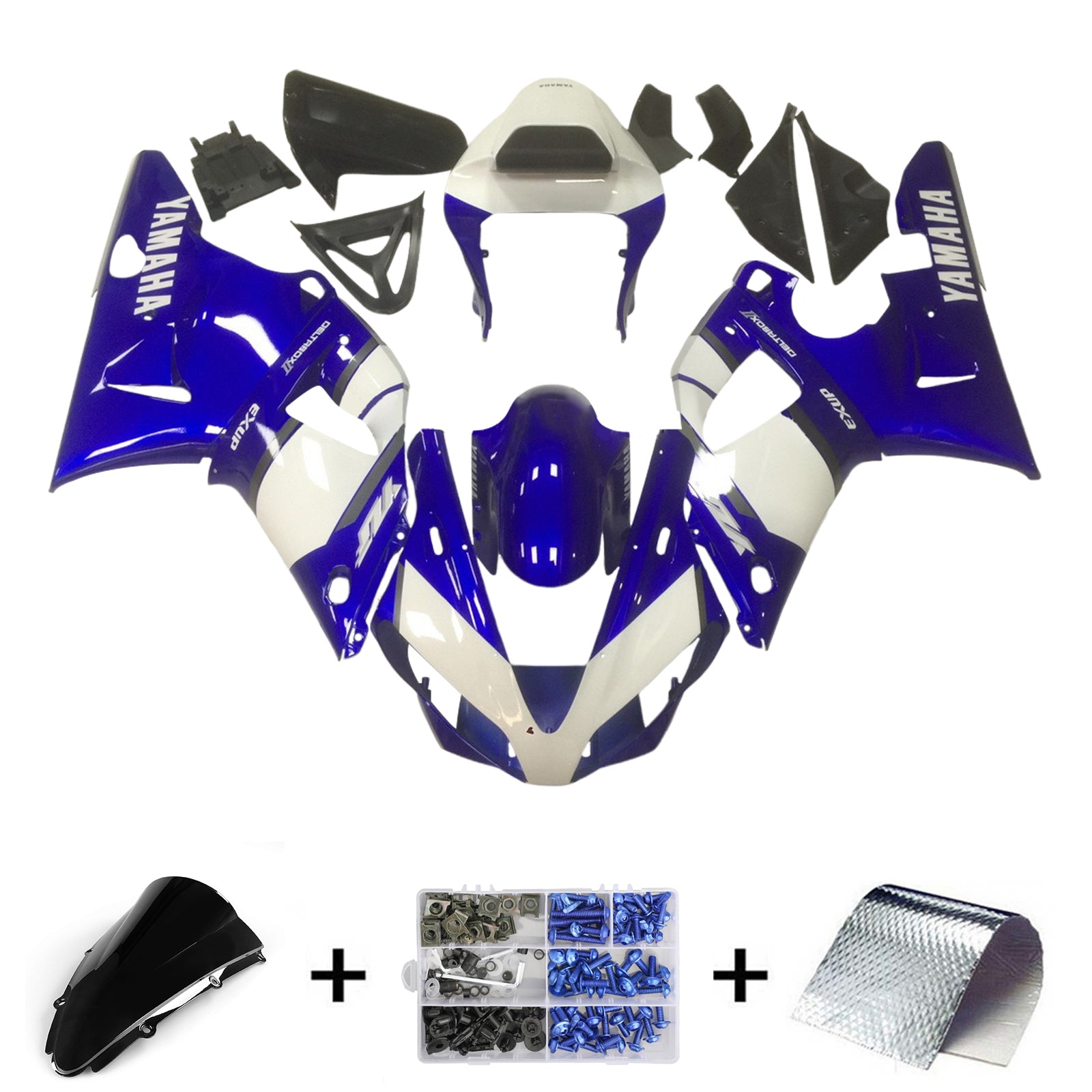 Amotopart 2000-2001 Yamaha YZF 1000 R1 Kit de carenado negro blanco azul