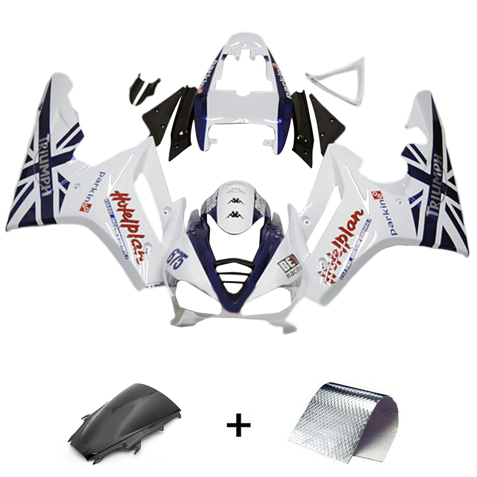 Amotopart 2009-2012 Triumph Daytona 675 Kit de carenado blanco y negro Style2