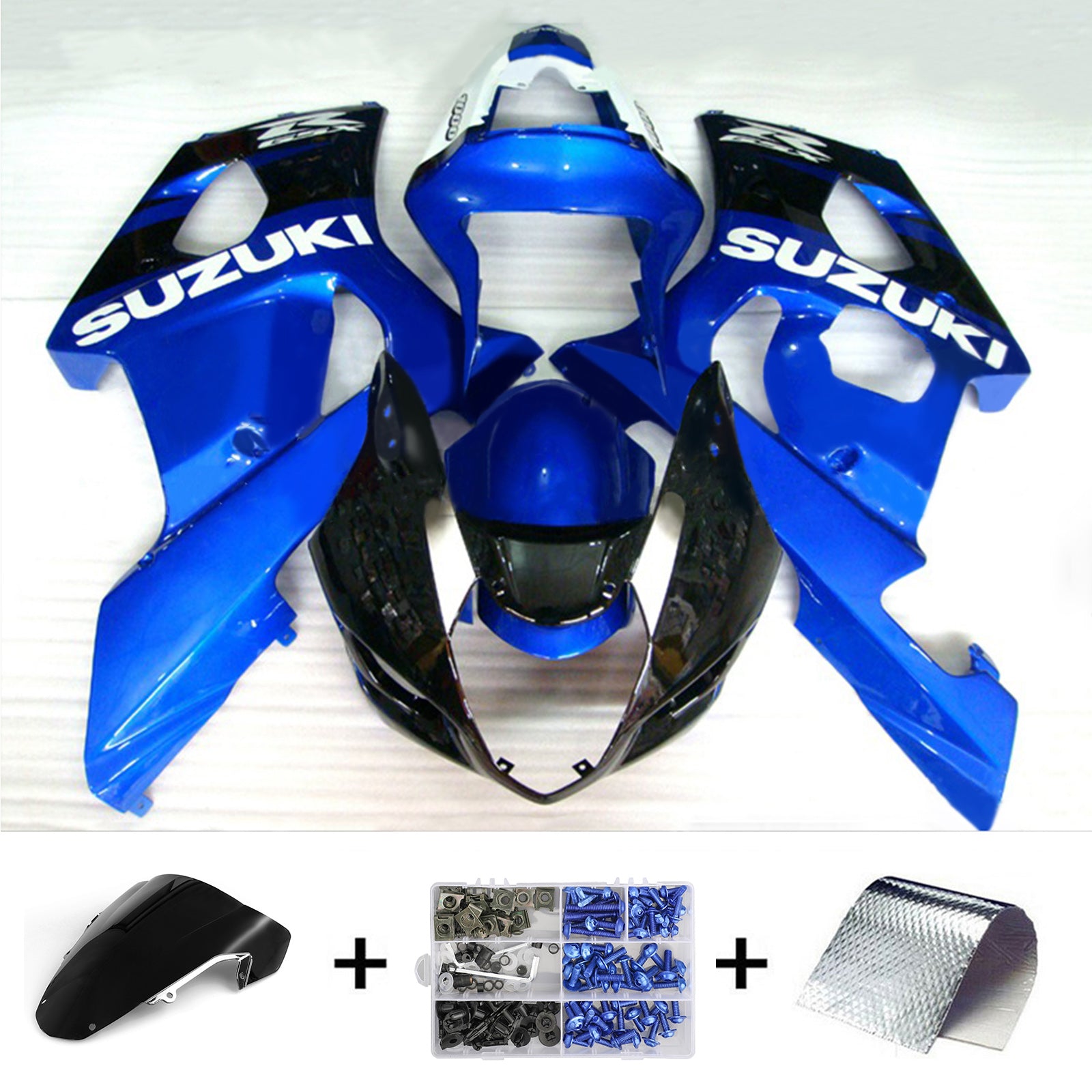 Amotopart 2003-2004 K3 Suzuki GSXR1000 Kit de carenado azul y negro