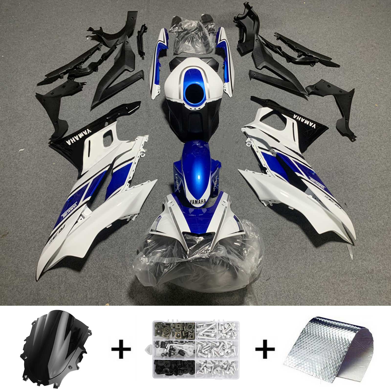 Amotopart 2022-2023 Yamaha YZF-R3 R25 White&Blue Style4 Fairing Kit