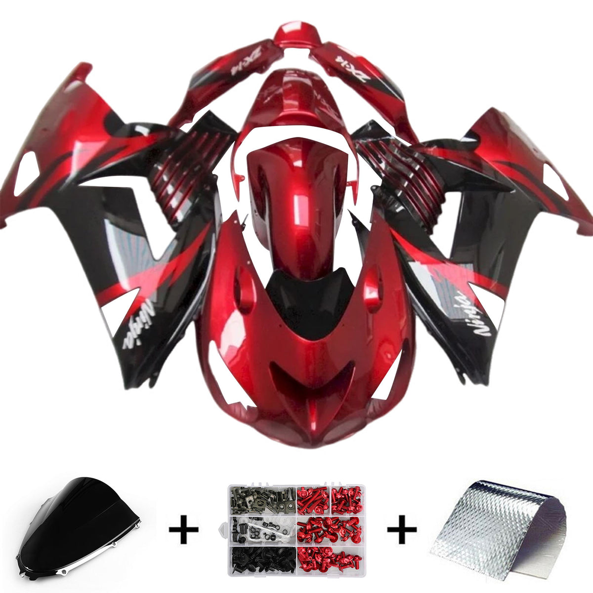 Amotopart 2012-2022 Kawasaki ZX14R ZZR1400 Kit de carenado negro rojo y blanco