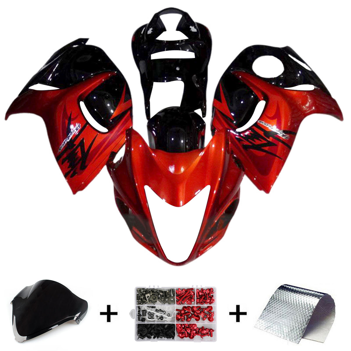 Amotopart 2008-2020 GSX1300R Hayabusa スズキ グロスレッド&ブラック フェアリングキット