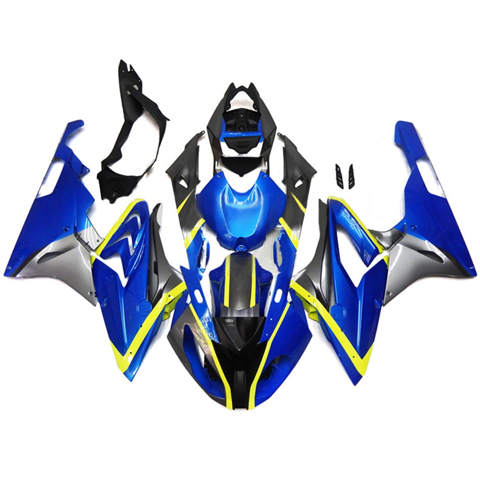 Amotopart BMW S1000RR 2017-2018 Kit de carénage bleu et jaune Style3